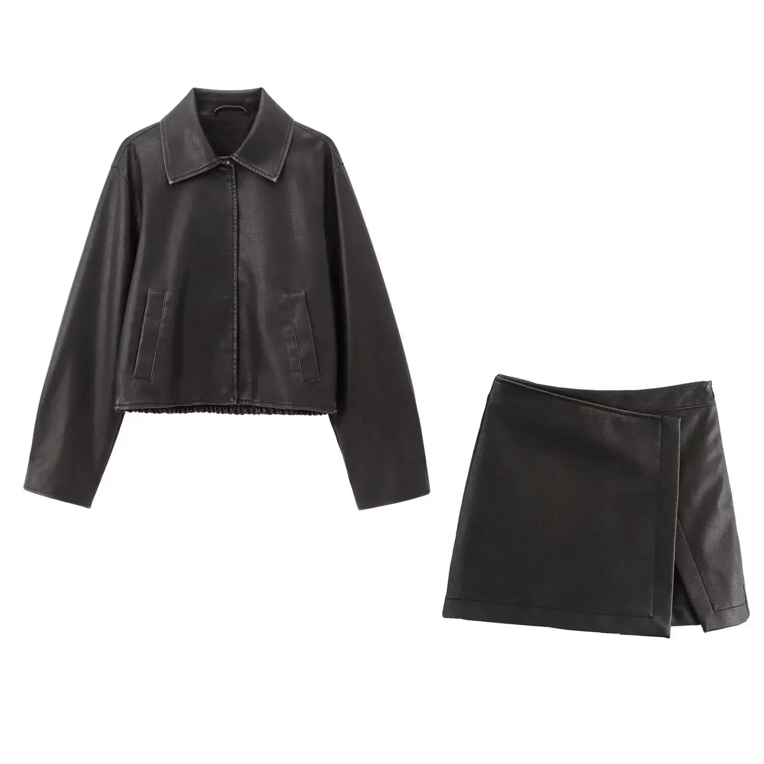 Pop Fall/Winter Women's Faux Leather Single Breasted Casual Lapel Long Sleeve Jacket And Short Culottes Suit 
Pop Fall/Winter Women's Faux Leather Single Breasted Casual Lapel Long Sleeve Jacket And Short Culottes Suit