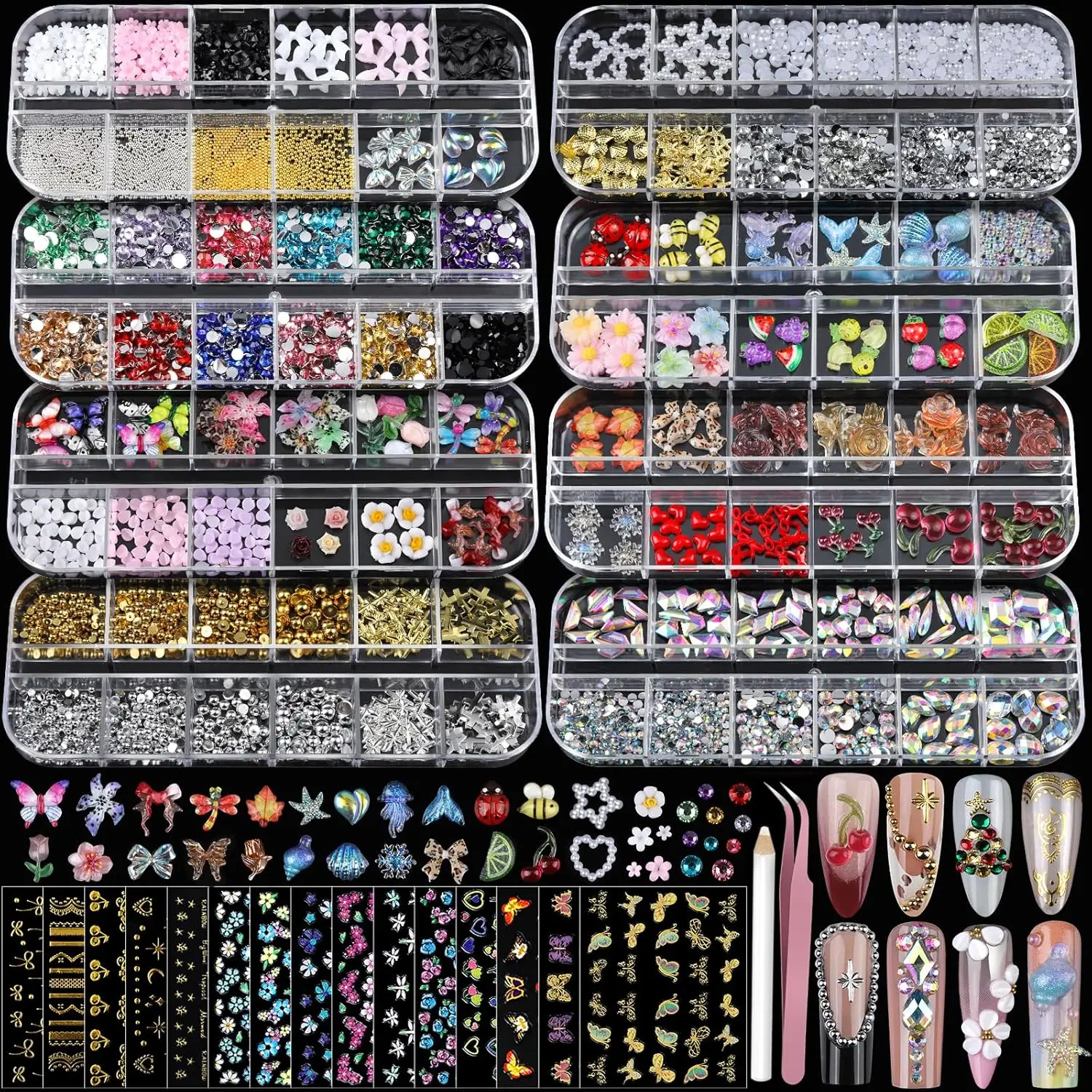 Nail Charms and Gems Kit with Rhinestones, 8 Boxes Nail Art Rhinestones Gold Pearls Stickers, 3D Nail Art Design Set for Women
Nail Charms and Gems Kit with Rhinestones, 8 Boxes Nail Art Rhinestones Gold Pearls Stickers, 3D Nail Art Design Set for Women