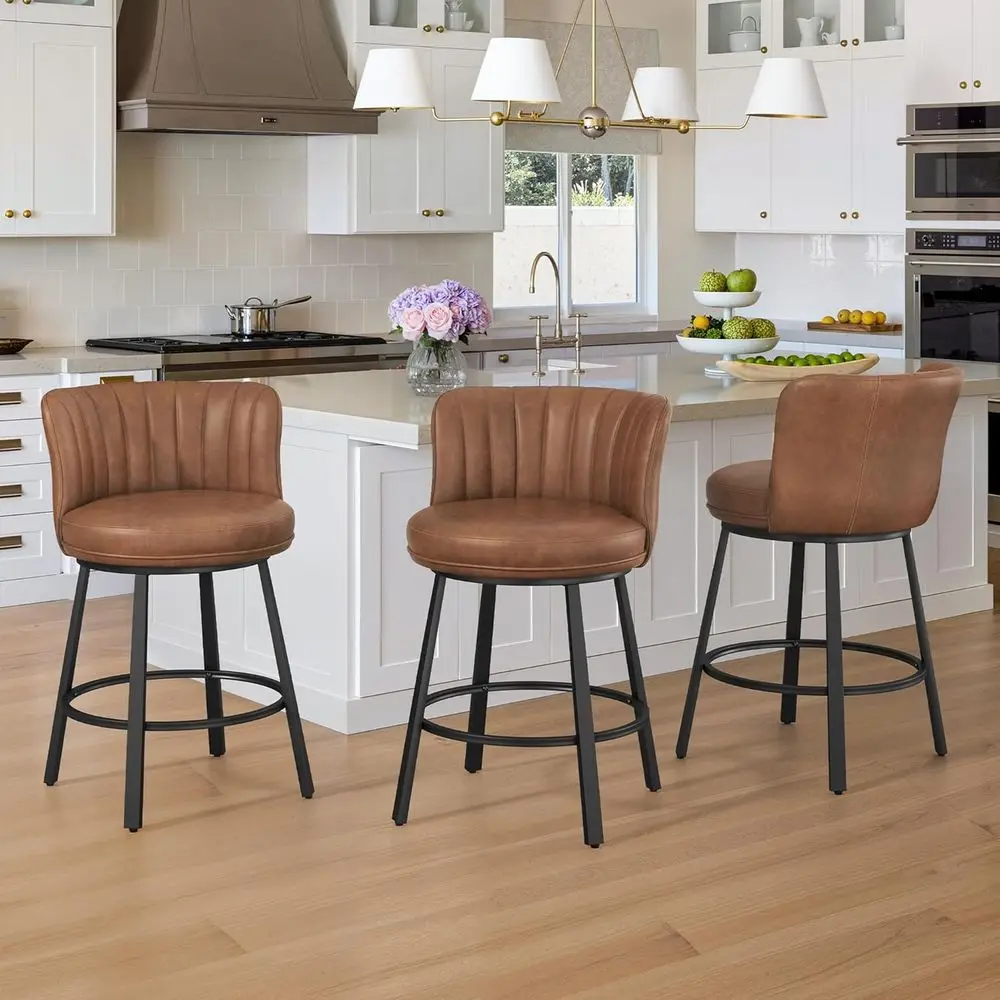 Set of 3 26 Swivel Leather Bar Stools, Counter Height with Backs, Rustic Upholstered Chairs for Kitchen Island, Brown
Set of 3 26 Swivel Leather Bar Stools, Counter Height with Backs, Rustic Upholstered Chairs for Kitchen Island, Brown