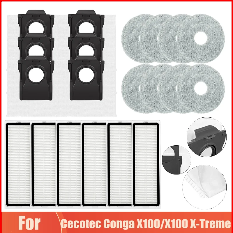 Accessories Fit For Cecotec Conga X100/X100 X-Treme Robot Vacuum Mop Cloth 4 Layer Filtration System Dust Bag HEPA Filters
Accessories Fit For Cecotec Conga X100/X100 X-Treme Robot Vacuum Mop Cloth 4 Layer Filtration System Dust Bag HEPA Filters