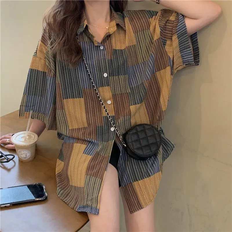 HOUZHOU Streetwear Plaid Striped Shirts Korean Style Oversized Blouses Vintage Short Sleeve Top Women Harajuku Fashion Summer
HOUZHOU Streetwear Plaid Striped Shirts Korean Style Oversized Blouses Vintage Short Sleeve Top Women Harajuku Fashion Summer
