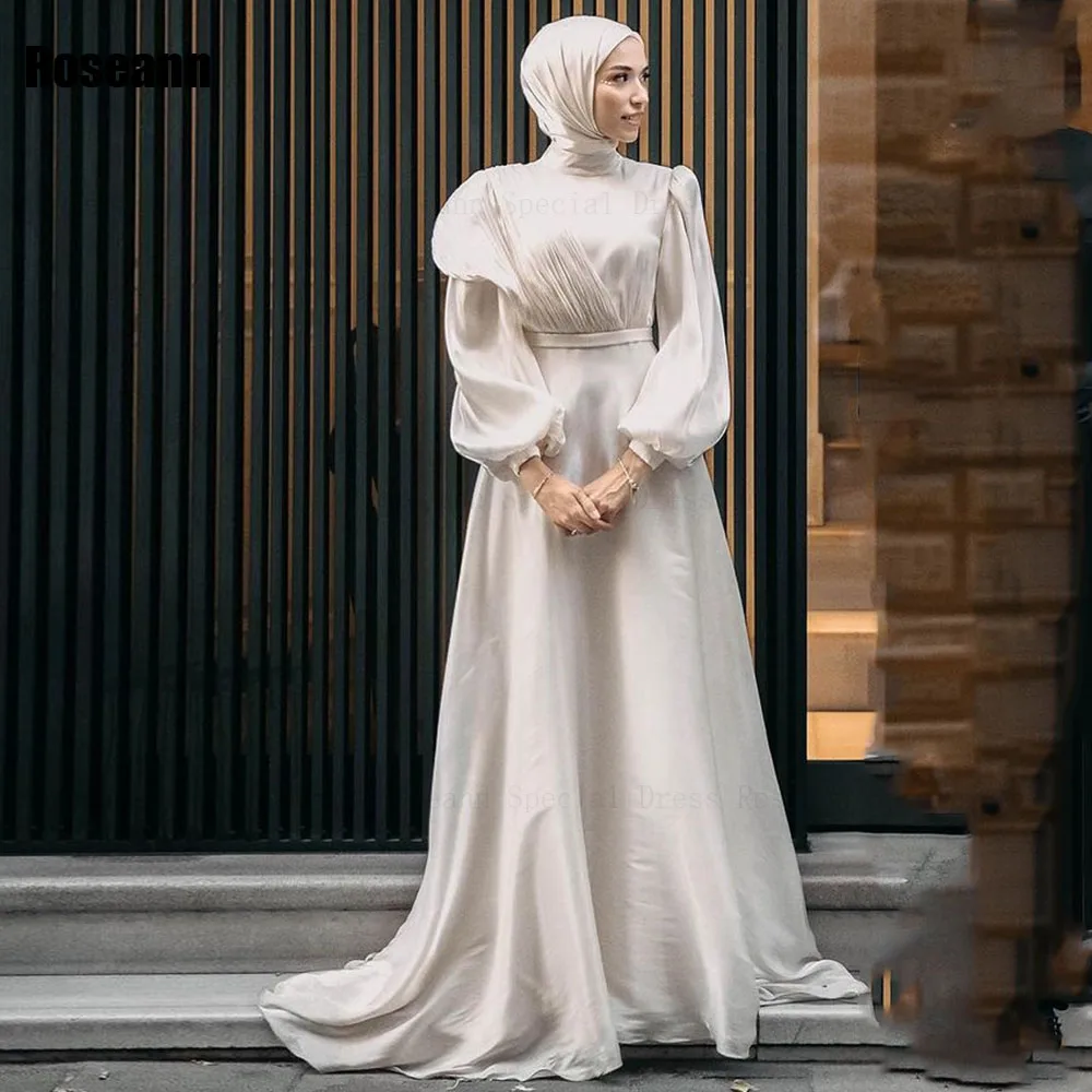 Muslim High Quality A-line Wedding Dresses Belt Satin Full Draped Pleat Brush Train Floor Length Bride Dress robe de mariée
Muslim High Quality A-line Wedding Dresses Belt Satin Full Draped Pleat Brush Train Floor Length Bride Dress robe de mariée