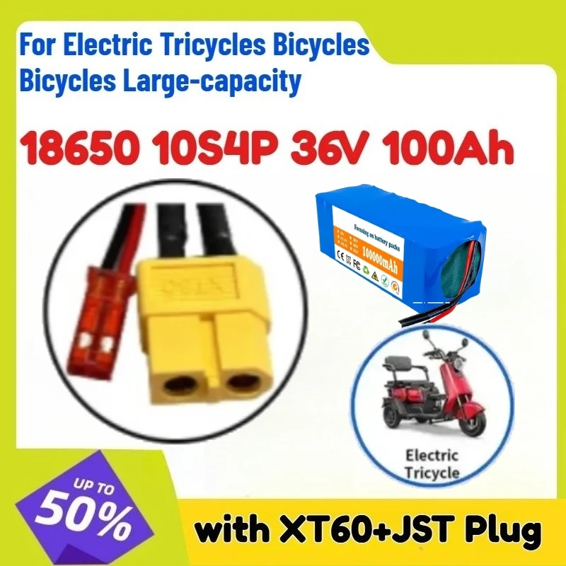 with XT60+JST Plug BMS+ 2A Charger 18650 10S4P 36V 100Ah Lithium Battery For Electric Tricycles Bicycles Bicycles Large-capacity
with XT60+JST Plug BMS+ 2A Charger 18650 10S4P 36V 100Ah Lithium Battery For Electric Tricycles Bicycles Bicycles Large-capacity