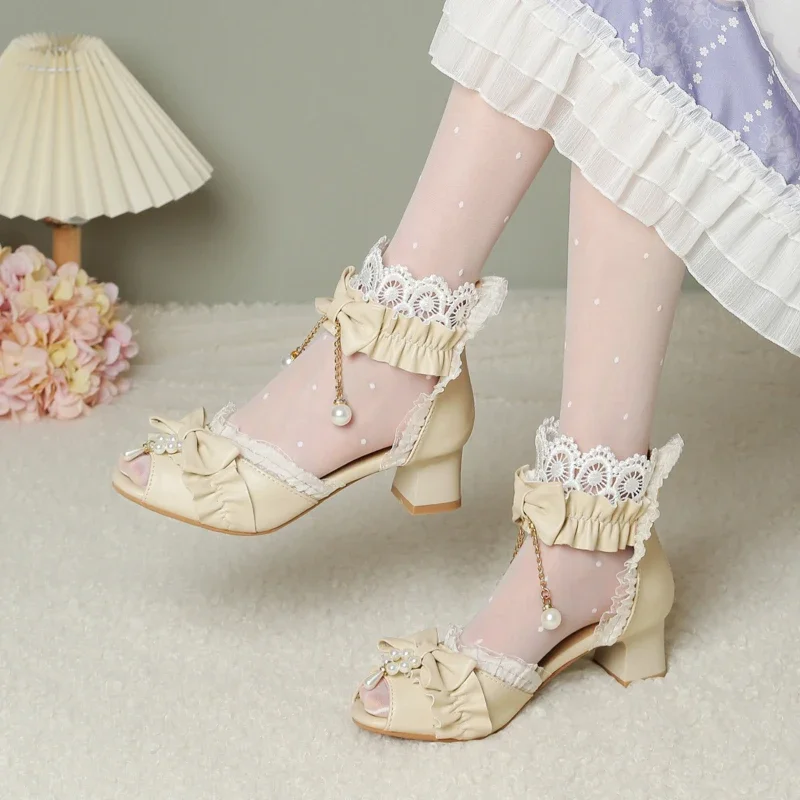2025 Summer Wedding Party Lolita Style Bride Shoes Girls Block Chunky Heels Pink White Beige Pearls Chain Princess Sandals 12+y
2025 Summer Wedding Party Lolita Style Bride Shoes Girls Block Chunky Heels Pink White Beige Pearls Chain Princess Sandals 12+y
