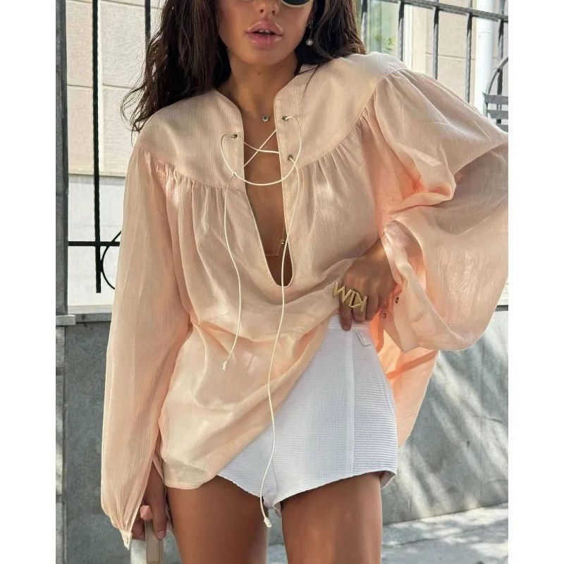 Trendy All-Match Women Blouse O-Neck Drawstring Long-Sleeve Shirt Top Spring Autumn Blouse for Women Loose Design Aesthetic New
Trendy All-Match Women Blouse O-Neck Drawstring Long-Sleeve Shirt Top Spring Autumn Blouse for Women Loose Design Aesthetic New