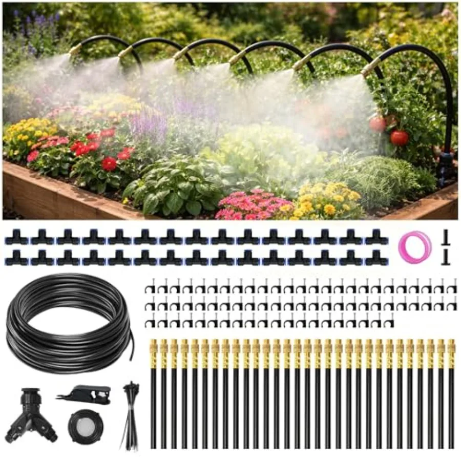 100Feet Drip Irrigation System Kit Dual-Zone Garden Atomizing Watering System with 30 Copper 360° Adjustable Bendable Nozzles,
100Feet Drip Irrigation System Kit Dual-Zone Garden Atomizing Watering System with 30 Copper 360° Adjustable Bendable Nozzles,
