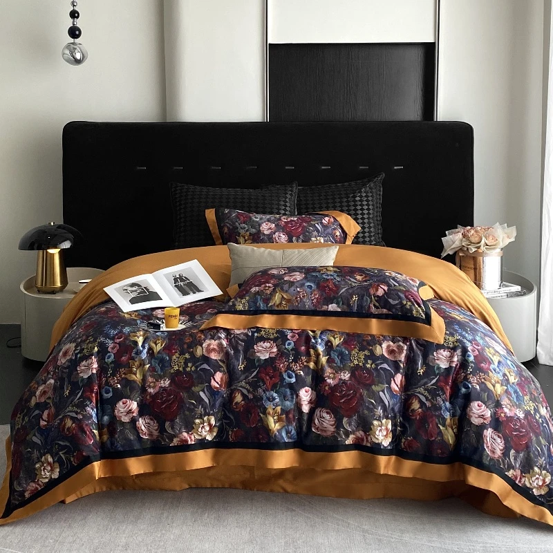 Стильные комплекты постельного белья с масляной живописью, роскошный цветочный принт 600TC, египетский хлопок, пододеяльник, простыня, наволочки, домашний текстиль 
Стильные комплекты постельного белья с масляной живописью, роскошный цветочный принт 600TC, египетский хлопок, пододеяльник, простыня, наволочки, домашний текстиль