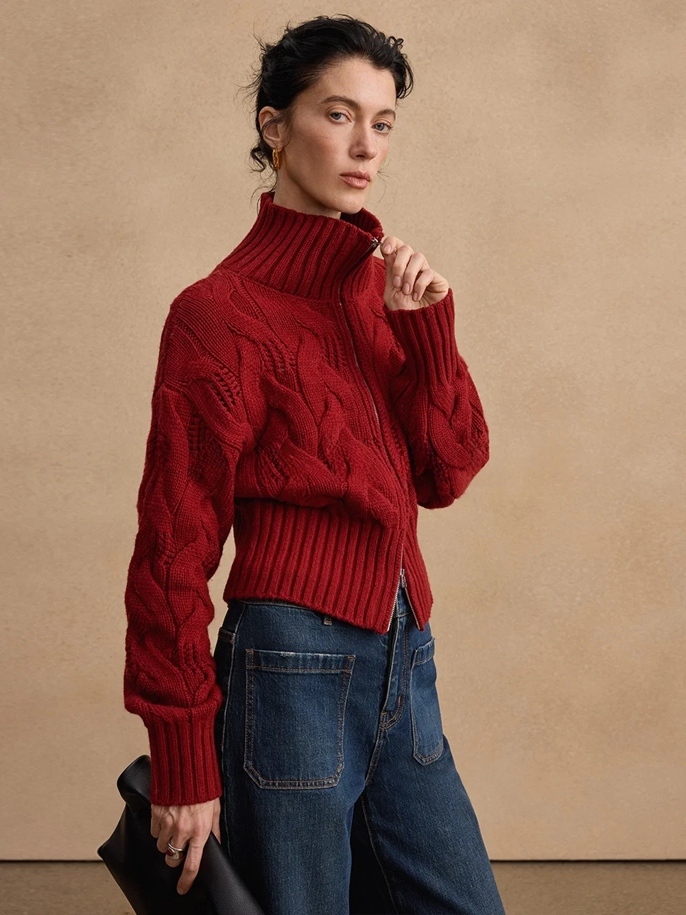 Mannala Red Merino Wool Sweater Jaet with Double Zipper And Rope Knot Texture Ele Sle Long Sve ort Coat
Mannala Red Merino Wool Sweater Jaet with Double Zipper And Rope Knot Texture Ele Sle Long Sve ort Coat
