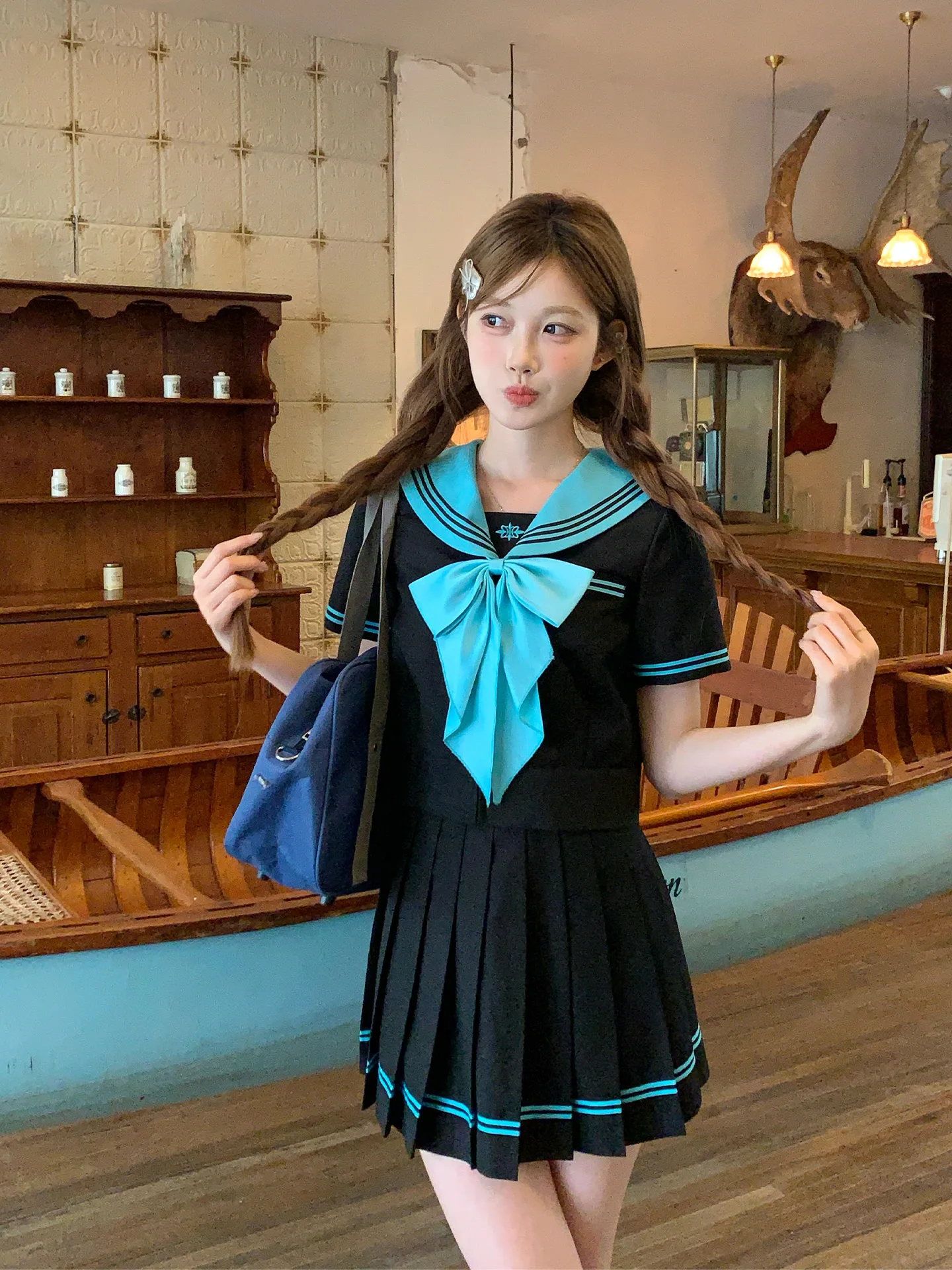Original Tokyo Annual Record JK Black And Green Short Sleeve Uniform Top Women's Summer School Uniforms Straight Leg Pants
Original Tokyo Annual Record JK Black And Green Short Sleeve Uniform Top Women's Summer School Uniforms Straight Leg Pants