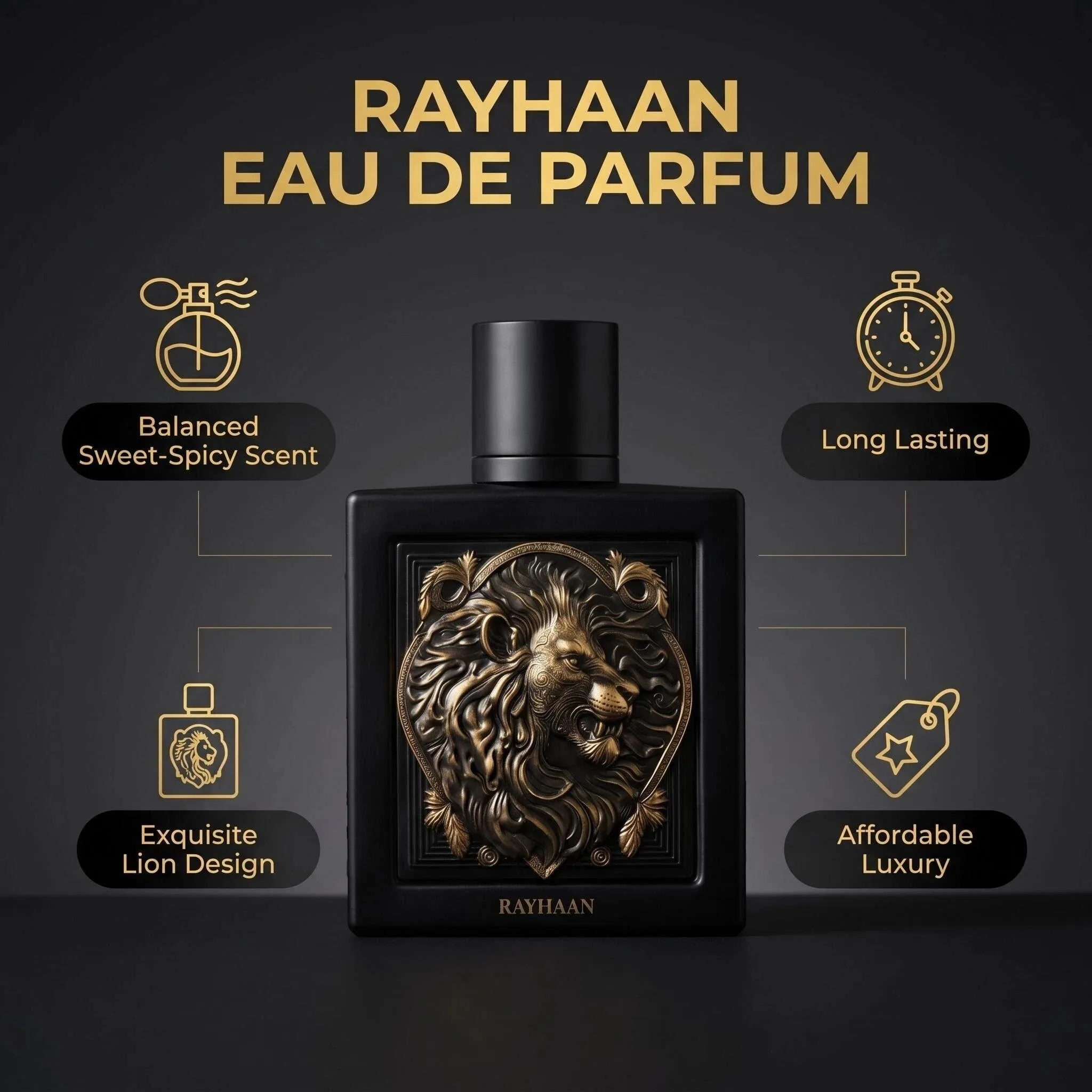 RAYHAAN Lion Men's EDP 100ml 3.4oz Bold Spicy Fougere Perfume Long Lasting Fragrance for Date Party Autumn Winter Night
RAYHAAN Lion Men's EDP 100ml 3.4oz Bold Spicy Fougere Perfume Long Lasting Fragrance for Date Party Autumn Winter Night