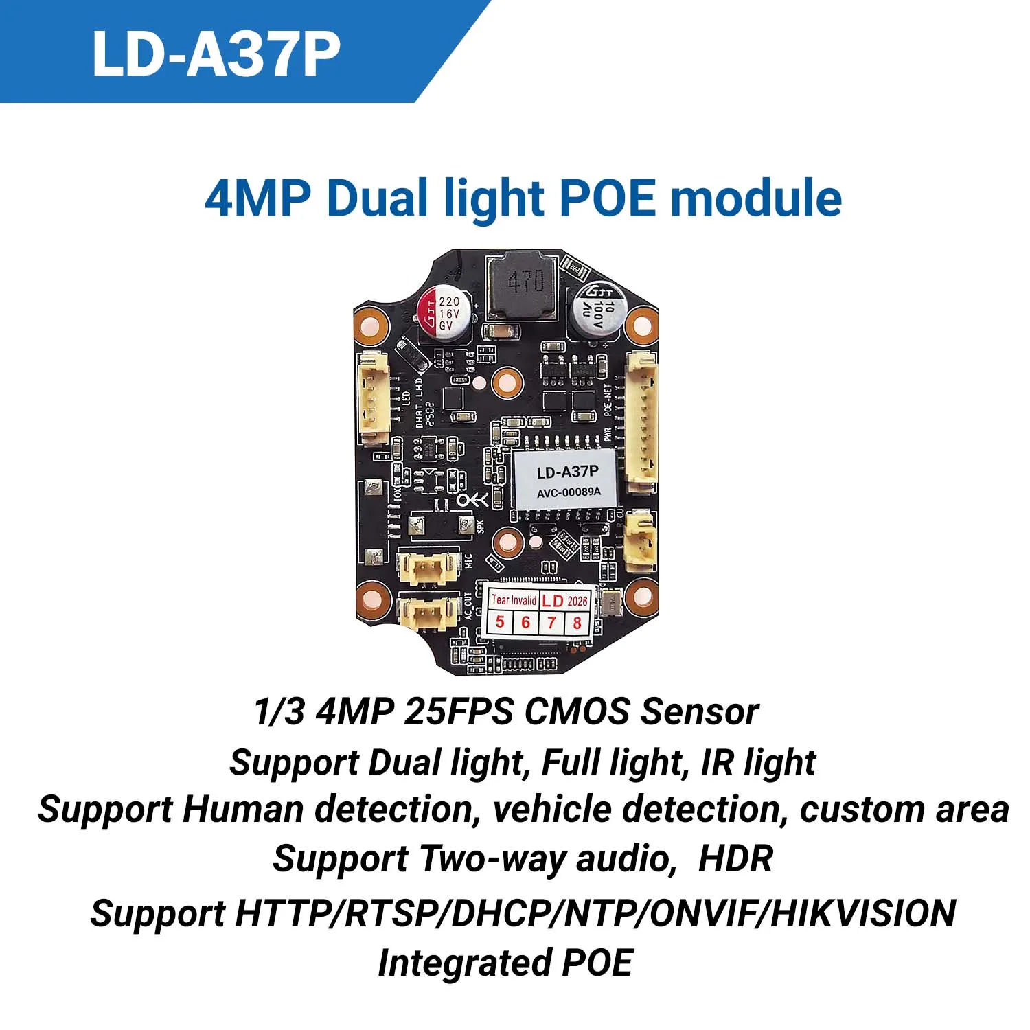 4MP POE IP Camera Module A37P SSC335 Warm Dual Light AI Human Detection Two-Way Audio CCTV Board ONVIF
4MP POE IP Camera Module A37P SSC335 Warm Dual Light AI Human Detection Two-Way Audio CCTV Board ONVIF