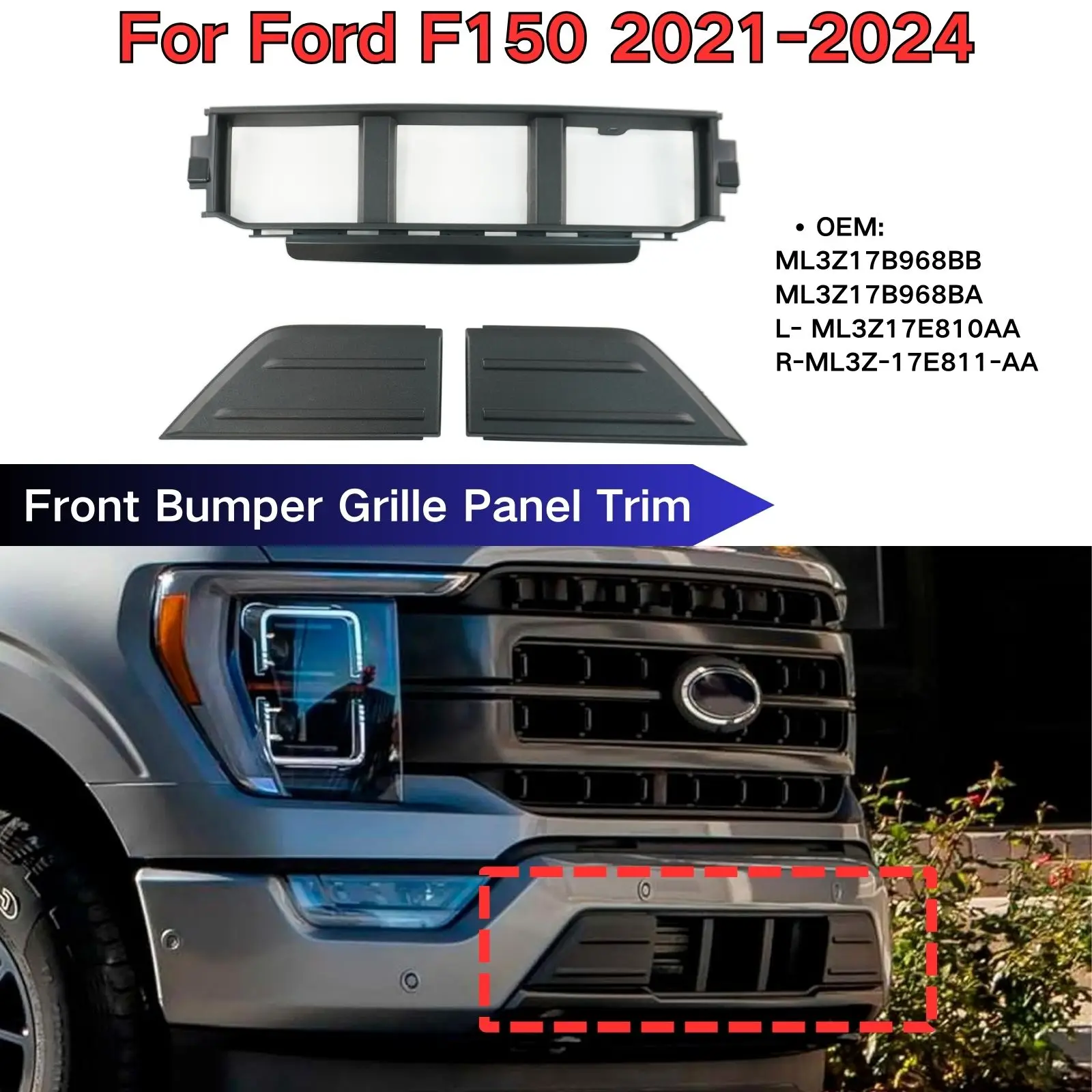 Угловая панель решетки переднего бампера для Ford F150 2021-2024 XLT ML3Z17B968BB ML3Z17B968BA L-ML3Z17E810AA R-ML3Z-17E811-AA
Угловая панель решетки переднего бампера для Ford F150 2021-2024 XLT ML3Z17B968BB ML3Z17B968BA L-ML3Z17E810AA R-ML3Z-17E811-AA