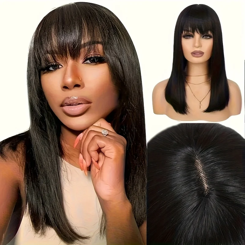 Heat Resistant 16" Straight Bob Wig with Bangs – Silky Black Synthetic, High Density, Women, Business, Party & Daily
Heat Resistant 16" Straight Bob Wig with Bangs – Silky Black Synthetic, High Density, Women, Business, Party & Daily