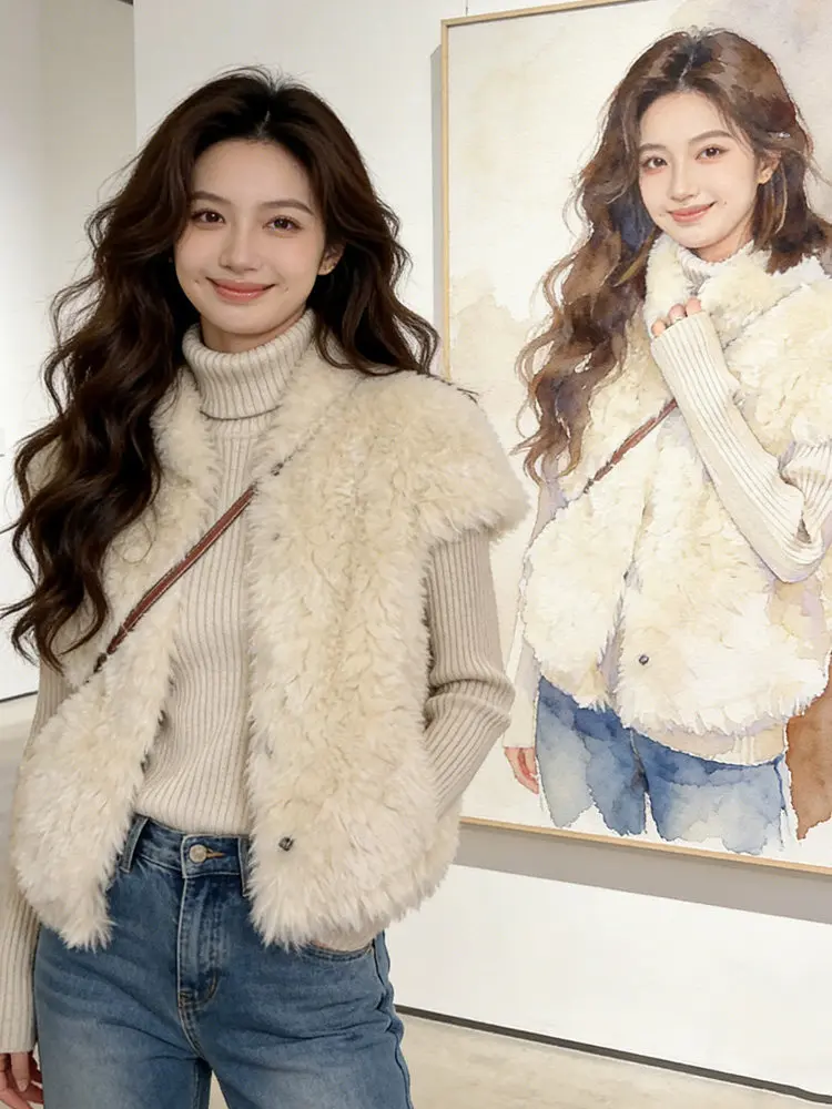 Korean Sle Lazy eepskin Vest Women's Faionable Stand Collar ort Outerwear Top Casual Sle Warm Woolen Material
Korean Sle Lazy eepskin Vest Women's Faionable Stand Collar ort Outerwear Top Casual Sle Warm Woolen Material
