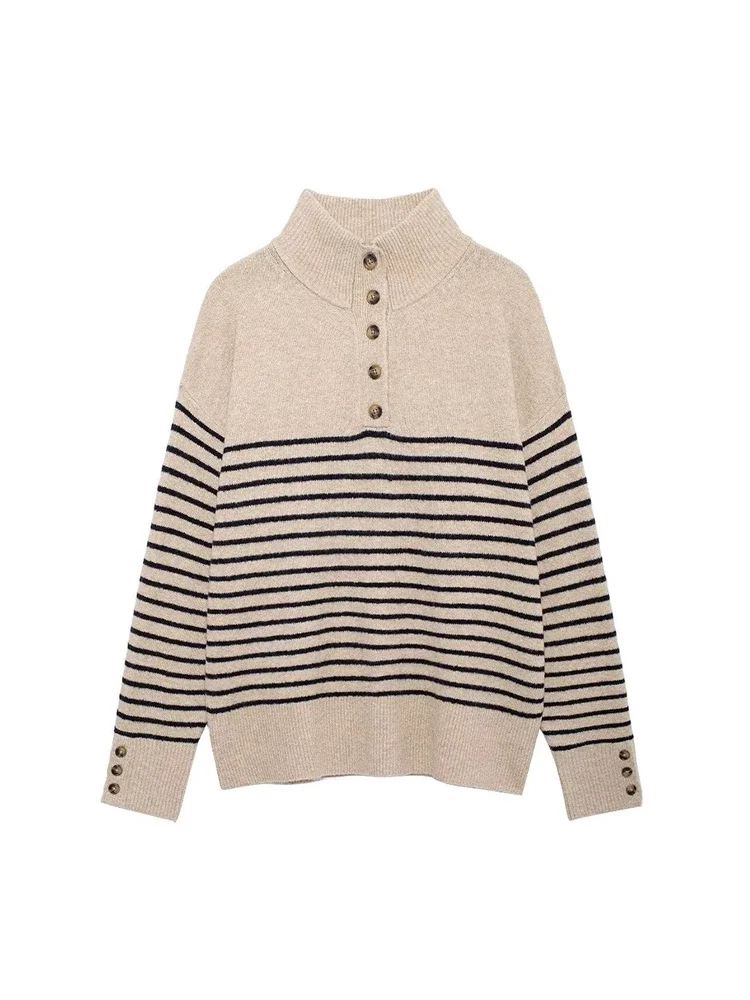 Willshela Women Fashion Striped Front Button Pullover Knitted Sweater Vintage Stand Neck Long Sleeves Female Chic Lady Tops
Willshela Women Fashion Striped Front Button Pullover Knitted Sweater Vintage Stand Neck Long Sleeves Female Chic Lady Tops