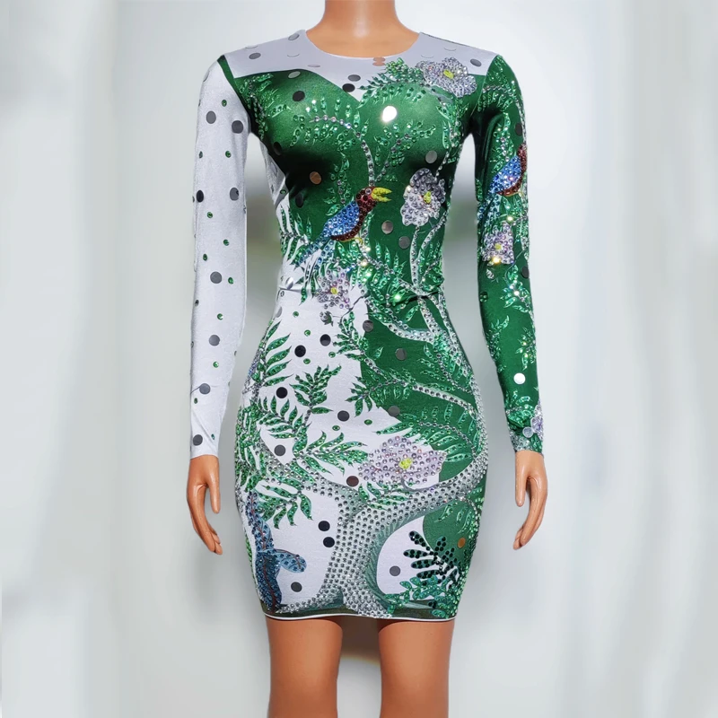 New White Green Patchwork Rhinestones Dress Women Long Sleeves Sequins Jazz Dance Outfit Stage Party Evening Costume XS7954
New White Green Patchwork Rhinestones Dress Women Long Sleeves Sequins Jazz Dance Outfit Stage Party Evening Costume XS7954