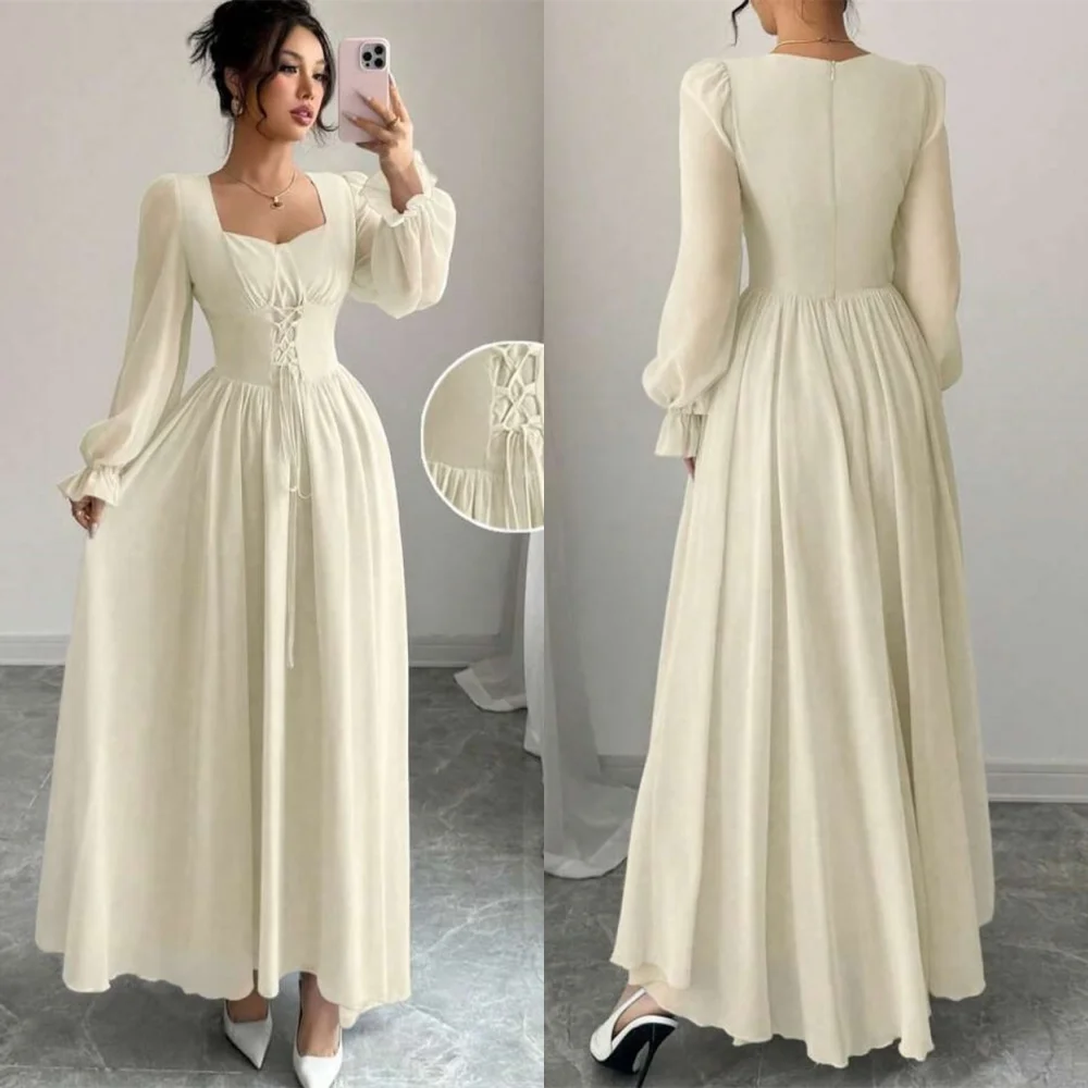Customized Exquisite Ivory Chiffon Evening Dress High Quality Square Collar Long Sleeves Zipper Back Special Occasion Gowns
Customized Exquisite Ivory Chiffon Evening Dress High Quality Square Collar Long Sleeves Zipper Back Special Occasion Gowns