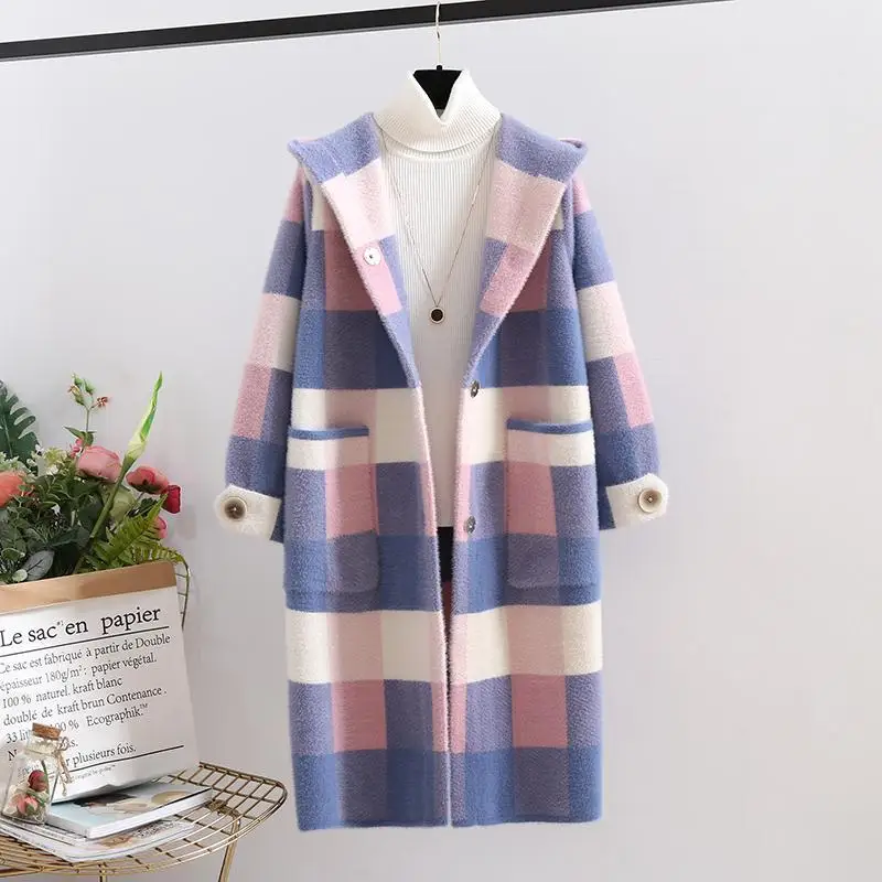 2023 Hooded Plaid Imitation Mink Coat Autumn Winter Women Thicken Pocket Knitted Cardigan Coats Straight Women's Fashion Jacket
2023 Hooded Plaid Imitation Mink Coat Autumn Winter Women Thicken Pocket Knitted Cardigan Coats Straight Women's Fashion Jacket