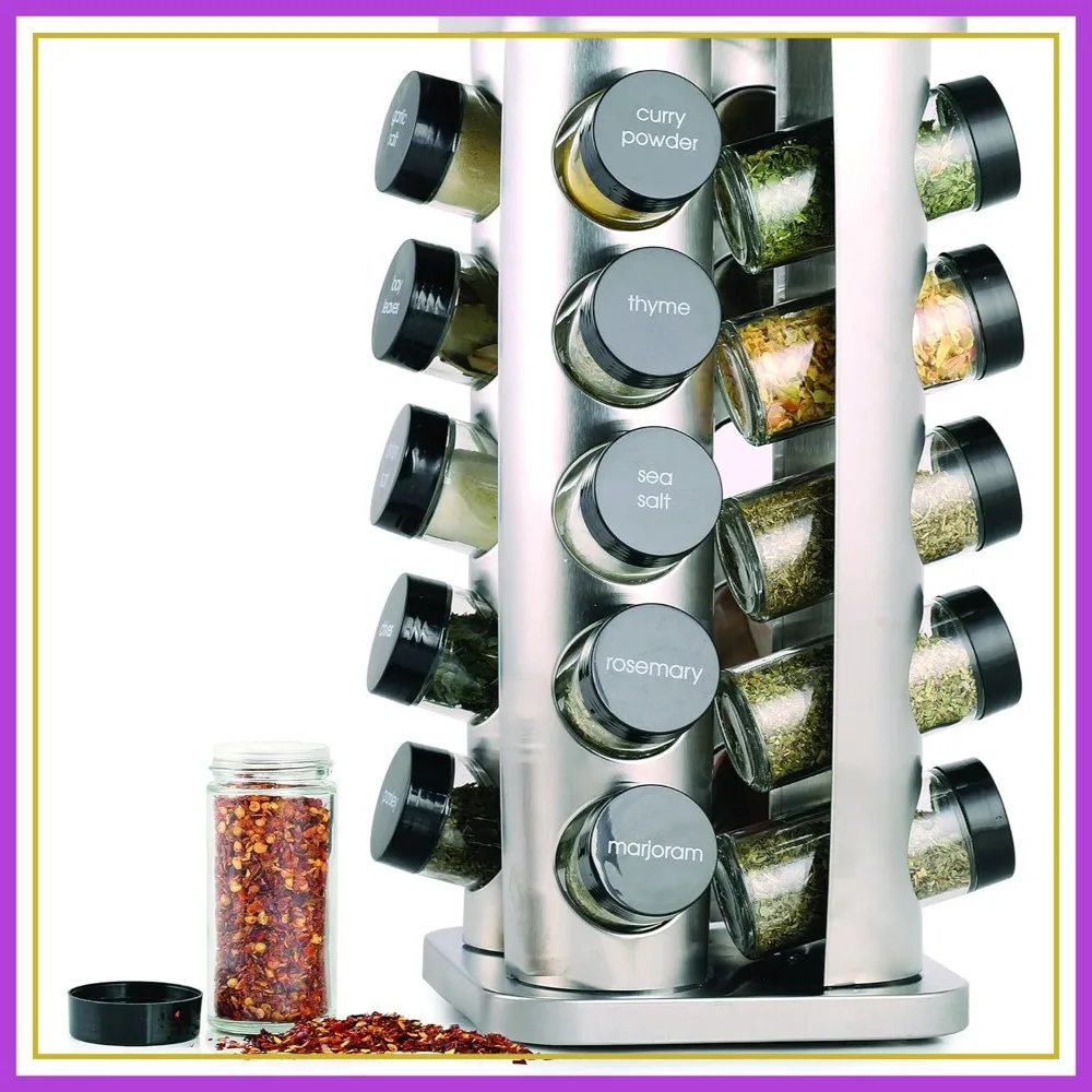 20-Jar Rotating Spice Rack with Spices & 5-Year Free Refill Program, Stainless Steel Countertop Organizer, 3 oz Glass Jars
20-Jar Rotating Spice Rack with Spices & 5-Year Free Refill Program, Stainless Steel Countertop Organizer, 3 oz Glass Jars