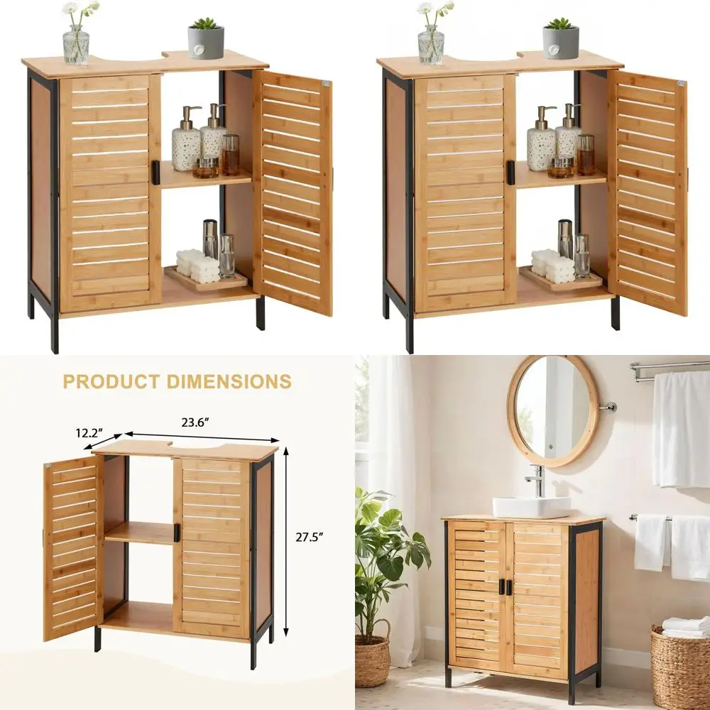 24 Bamboo Sink Cabinet with Waterproof Sliding Door and Adjustable Shelf, Modern Vanity Organizer for Bathroom Storage
24 Bamboo Sink Cabinet with Waterproof Sliding Door and Adjustable Shelf, Modern Vanity Organizer for Bathroom Storage