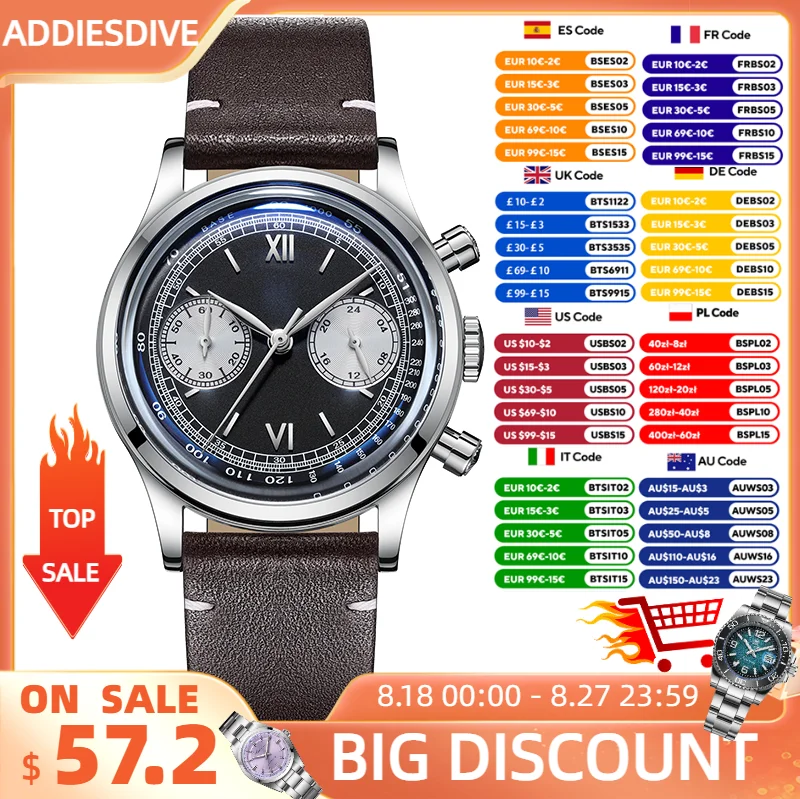 ADDIESDIVE New Men's Watches Chronograph Bubble Mirror 100m Waterproof 316L Stainless Steel VK64 Quartz Wristwatch 38mm Watch
ADDIESDIVE New Men's Watches Chronograph Bubble Mirror 100m Waterproof 316L Stainless Steel VK64 Quartz Wristwatch 38mm Watch