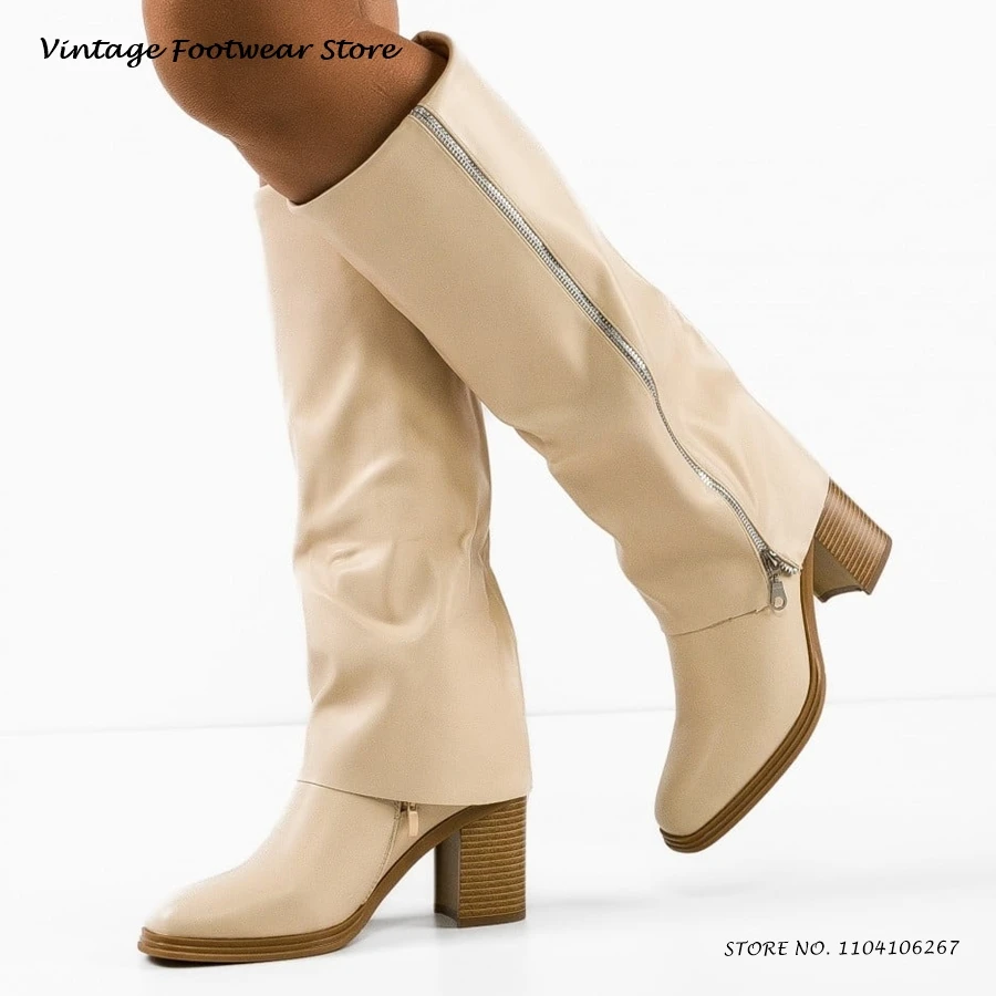 Fold Over Zip Knee-high boots Vintage Square Toe Chunky Heel Plus Size Shoes Women's 2025 Spring Autumn Solid Leather Tall Boots
Fold Over Zip Knee-high boots Vintage Square Toe Chunky Heel Plus Size Shoes Women's 2025 Spring Autumn Solid Leather Tall Boots