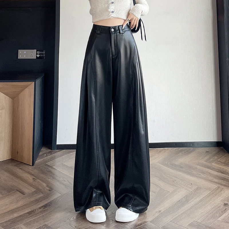 Fashion Women's Faux Leather Pants Coated High Waist PU Straight Leg Trousers Black Leggings with Pockets Autumn Winter Trousers
Fashion Women's Faux Leather Pants Coated High Waist PU Straight Leg Trousers Black Leggings with Pockets Autumn Winter Trousers