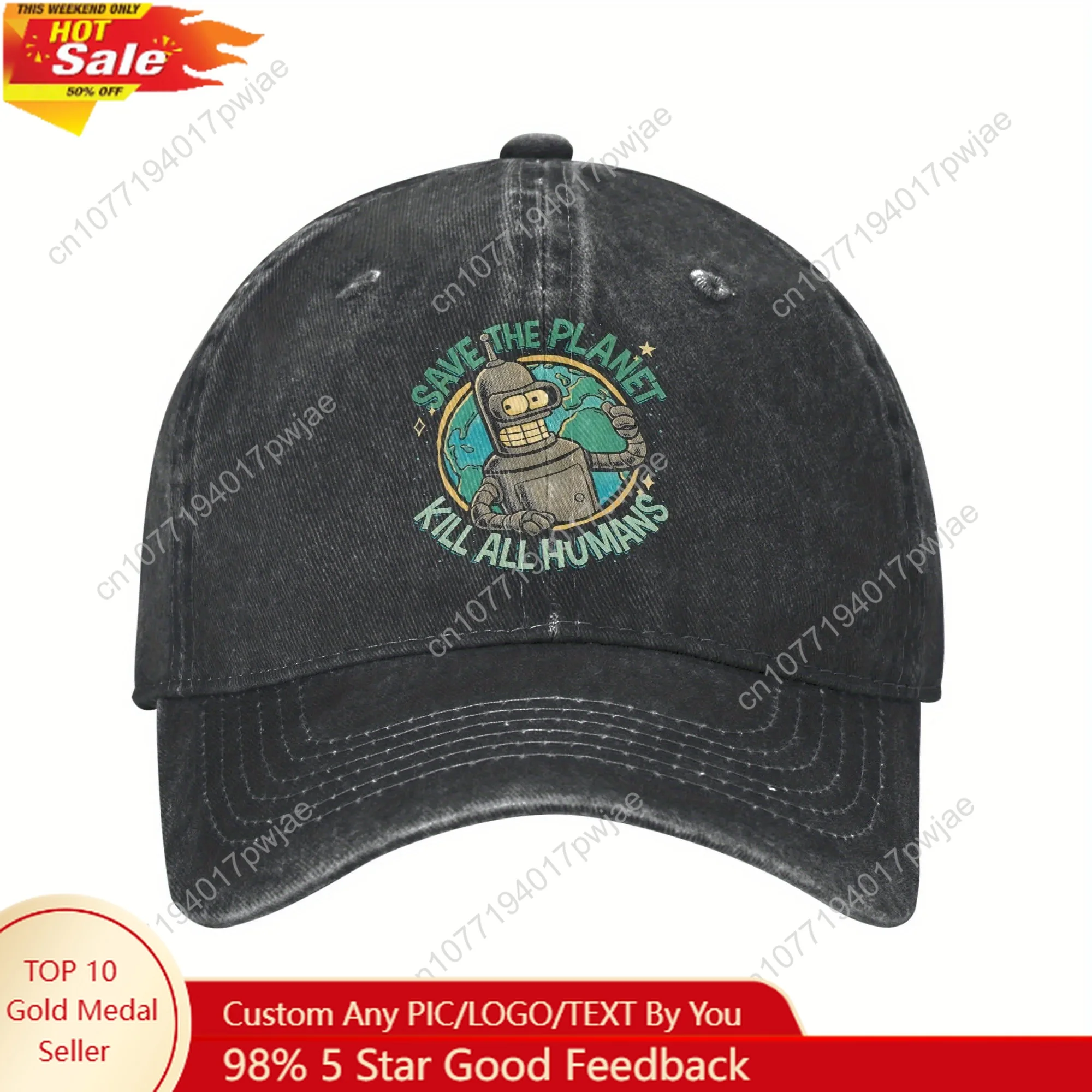 Bender (Futurama) "Save the Planet/Kill All Humans" Iconic Quote Snapback Cap - Vintage Distressed PVC-Washed Unisex Adjustable
Bender (Futurama) "Save the Planet/Kill All Humans" Iconic Quote Snapback Cap - Vintage Distressed PVC-Washed Unisex Adjustable