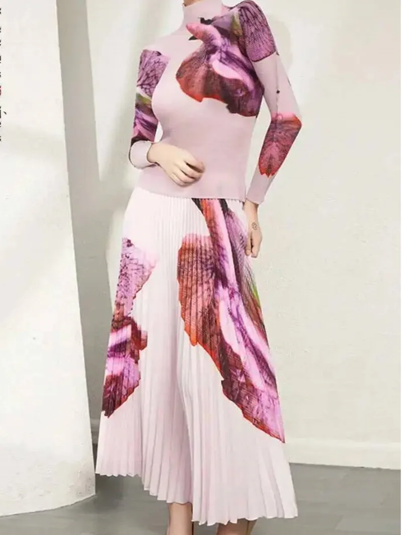 Pieces Skirt 2 Set Women Printing Turtleneck Pleated T-shirt With Long Elastic Waist Skirts Ladies Clothing X0YE
Pieces Skirt 2 Set Women Printing Turtleneck Pleated T-shirt With Long Elastic Waist Skirts Ladies Clothing X0YE