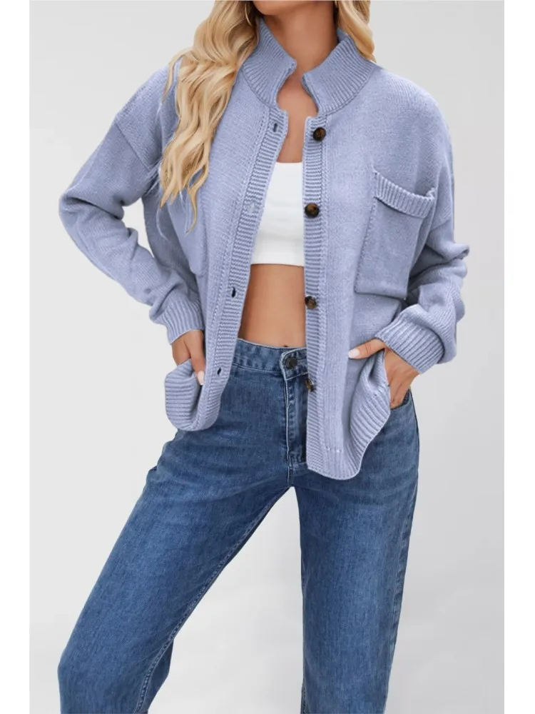 Fashion Knitted Stand-up Collar Pocket Button Solid Color Cardigan Autumn And Winter Women's Loose Casual Long-sleeved Sweater
Fashion Knitted Stand-up Collar Pocket Button Solid Color Cardigan Autumn And Winter Women's Loose Casual Long-sleeved Sweater