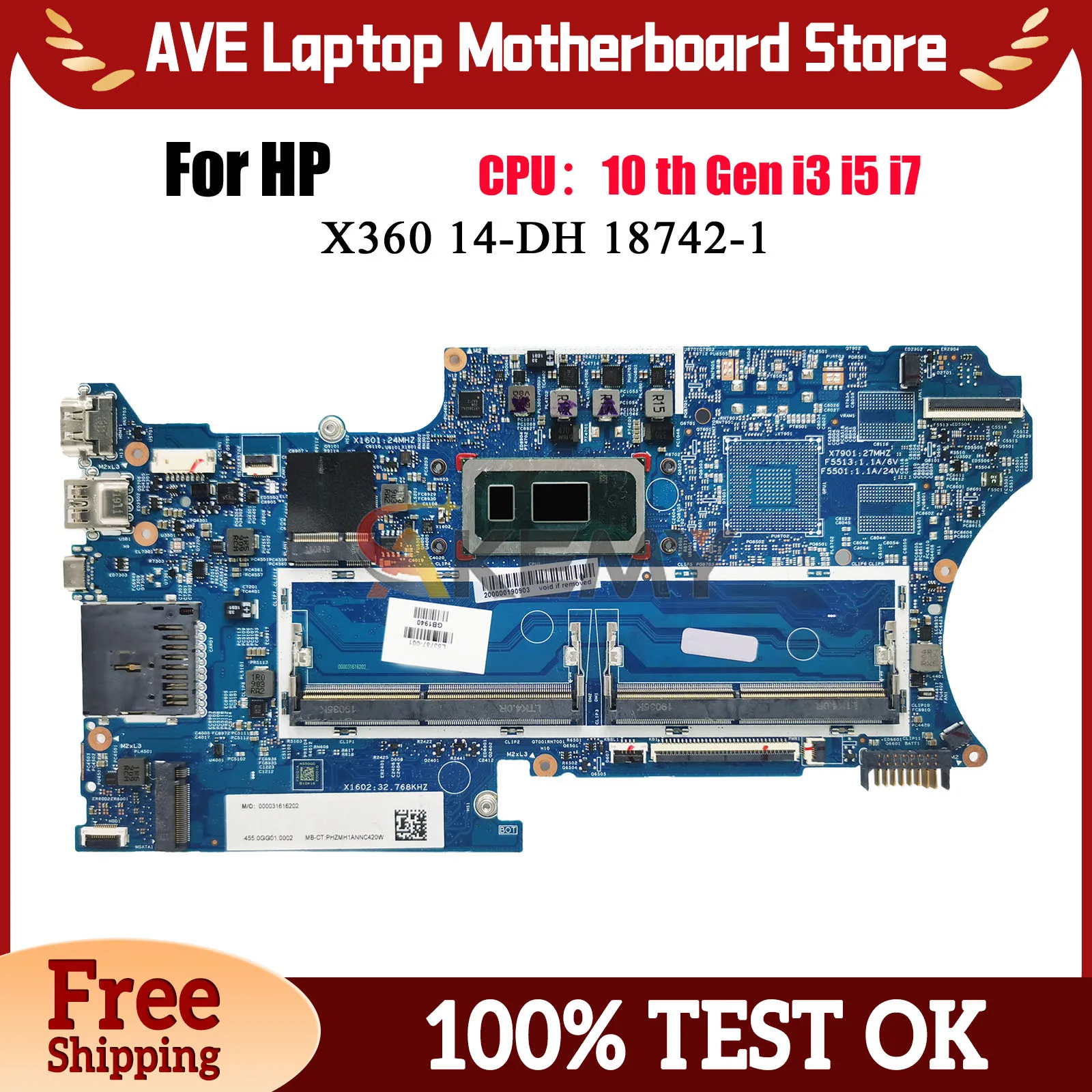 18742-1 For HP Pavilion X360 14-DH Laptop Motherboard With i3 i5 i7 8th 10th Gen CPU L67766-601 L67767-601 100% Fully Tested
18742-1 For HP Pavilion X360 14-DH Laptop Motherboard With i3 i5 i7 8th 10th Gen CPU L67766-601 L67767-601 100% Fully Tested