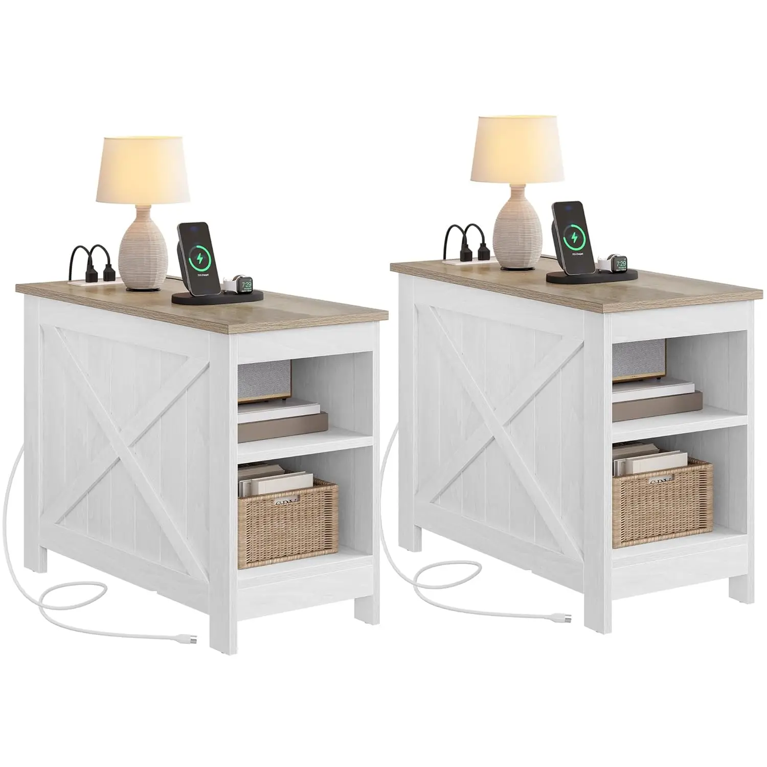 Charging End Table Shelf Nightstand Small Space Living Room Bedroom Grey Wash Set 2, Customized
Charging End Table Shelf Nightstand Small Space Living Room Bedroom Grey Wash Set 2, Customized