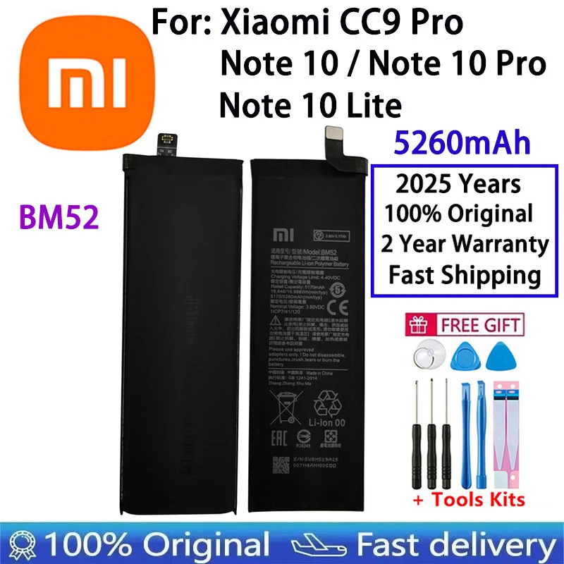 Совершенно новый аккумулятор BM52 5260 мАч для Xiaomi Mi Note 10 Lite/Mi Note 10 Pro/CC9pro CC9 Pro, аккумуляторы для телефонов + инструменты
Совершенно новый аккумулятор BM52 5260 мАч для Xiaomi Mi Note 10 Lite/Mi Note 10 Pro/CC9pro CC9 Pro, аккумуляторы для телефонов + инструменты