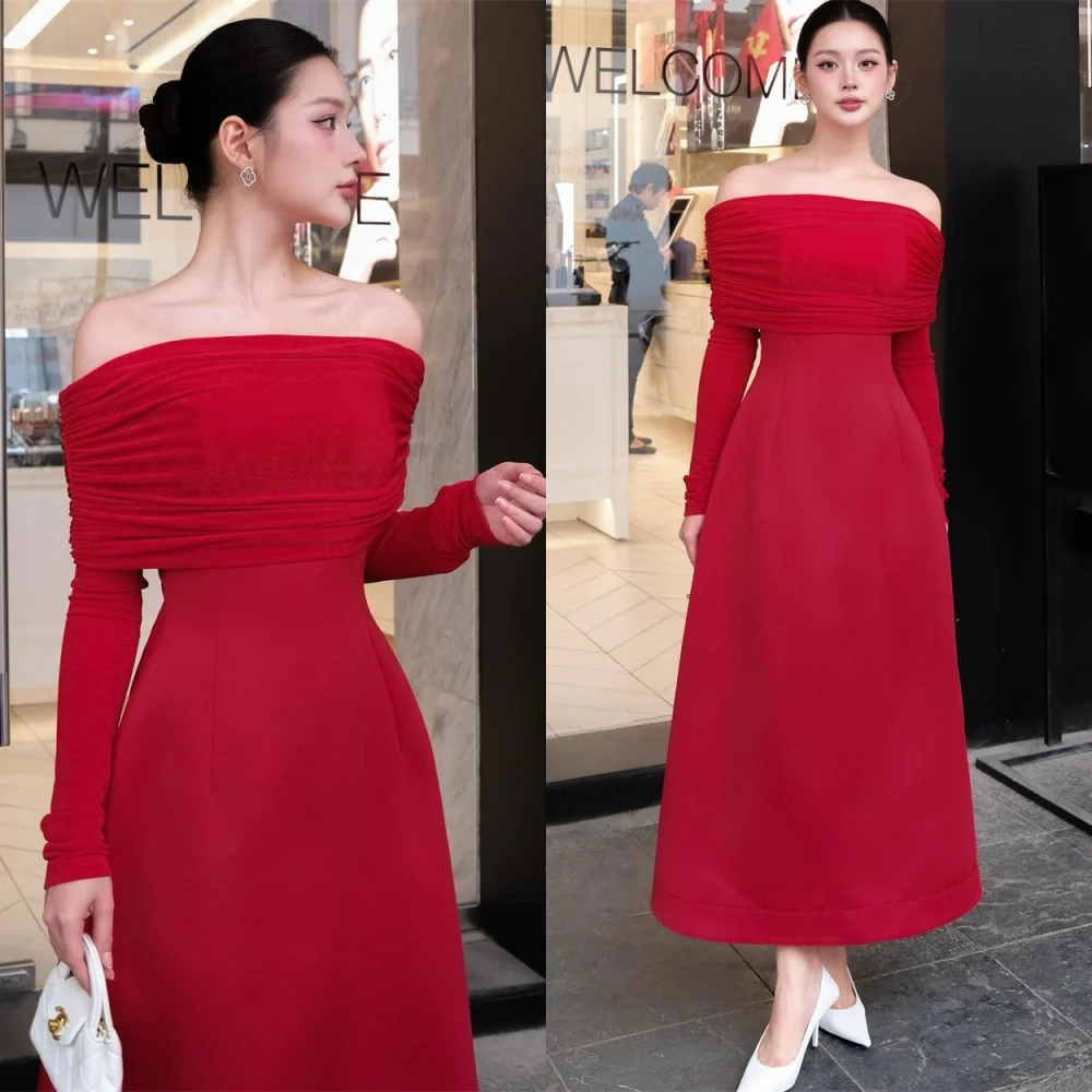 Customized Soft Red Jersey Evening Dress Temperament Off the Shoulder Homecoming Dresses Fashion Long Sleeves Vestido De Festa
Customized Soft Red Jersey Evening Dress Temperament Off the Shoulder Homecoming Dresses Fashion Long Sleeves Vestido De Festa