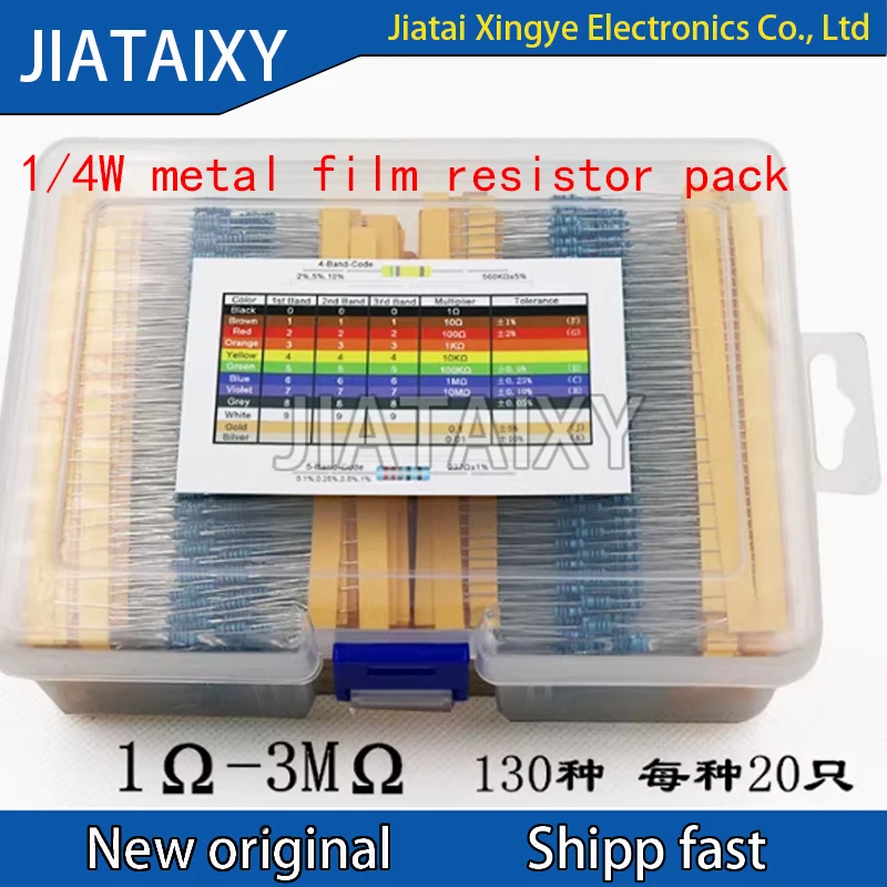 2600PCS/LOT 130 Values 1/4W 0.25W 1% Metal Film Resistors Pack Assorted Set Lot Resistors Assorted Kits Fixed Resistor
2600PCS/LOT 130 Values 1/4W 0.25W 1% Metal Film Resistors Pack Assorted Set Lot Resistors Assorted Kits Fixed Resistor