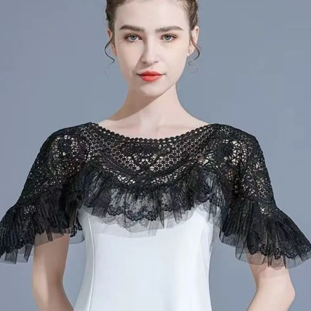Elegant Vintage Cheongsam Crochet Tippet Lace Mesh Trim Hollow-Out Shawl Black Ruffle Shawl Cape Coat Parties
Elegant Vintage Cheongsam Crochet Tippet Lace Mesh Trim Hollow-Out Shawl Black Ruffle Shawl Cape Coat Parties