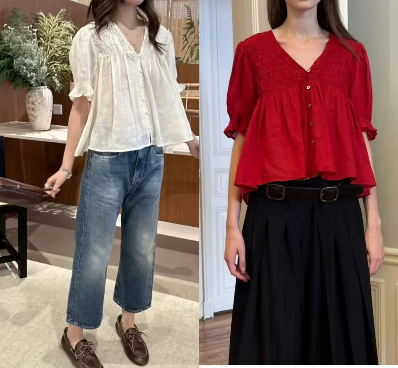 Elegant V-Neck Bubble Sleeve Shirt Women's Short Sleeve Linen Shirt Pleated Early Spring New Style Breathable Casual Shirt
Elegant V-Neck Bubble Sleeve Shirt Women's Short Sleeve Linen Shirt Pleated Early Spring New Style Breathable Casual Shirt