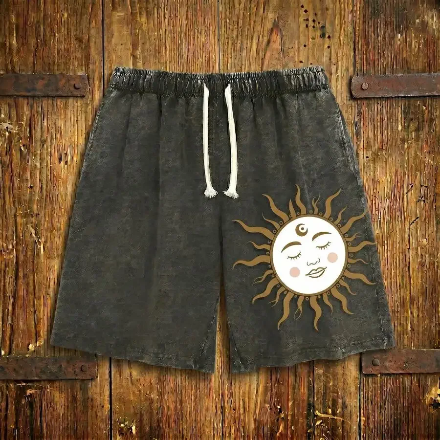 Mens Vintage Washed Sun Face Graphic Shorts Casual Loose Fit Elastic Waist Streetwear
Mens Vintage Washed Sun Face Graphic Shorts Casual Loose Fit Elastic Waist Streetwear