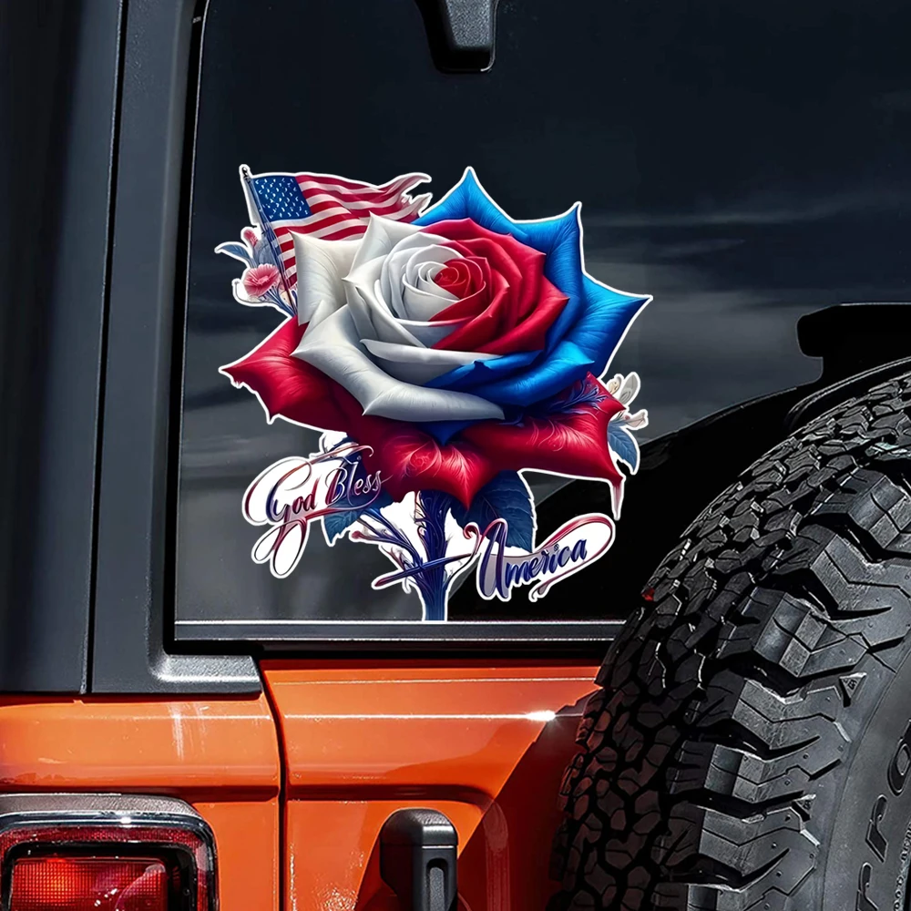 12.5x13cm Patriotic American Flag & Floral Decoration - Red, White, Blue Stars and Stripes with Rose - PVC Stickers for Cars
12.5x13cm Patriotic American Flag & Floral Decoration - Red, White, Blue Stars and Stripes with Rose - PVC Stickers for Cars