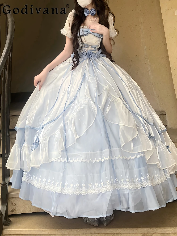 S-2XL Temperament Lolita Sweet Bow Long Party Cake Dress Girls A-line Square Neck Fairy Long Tail Princess Birthday Dresses
S-2XL Temperament Lolita Sweet Bow Long Party Cake Dress Girls A-line Square Neck Fairy Long Tail Princess Birthday Dresses