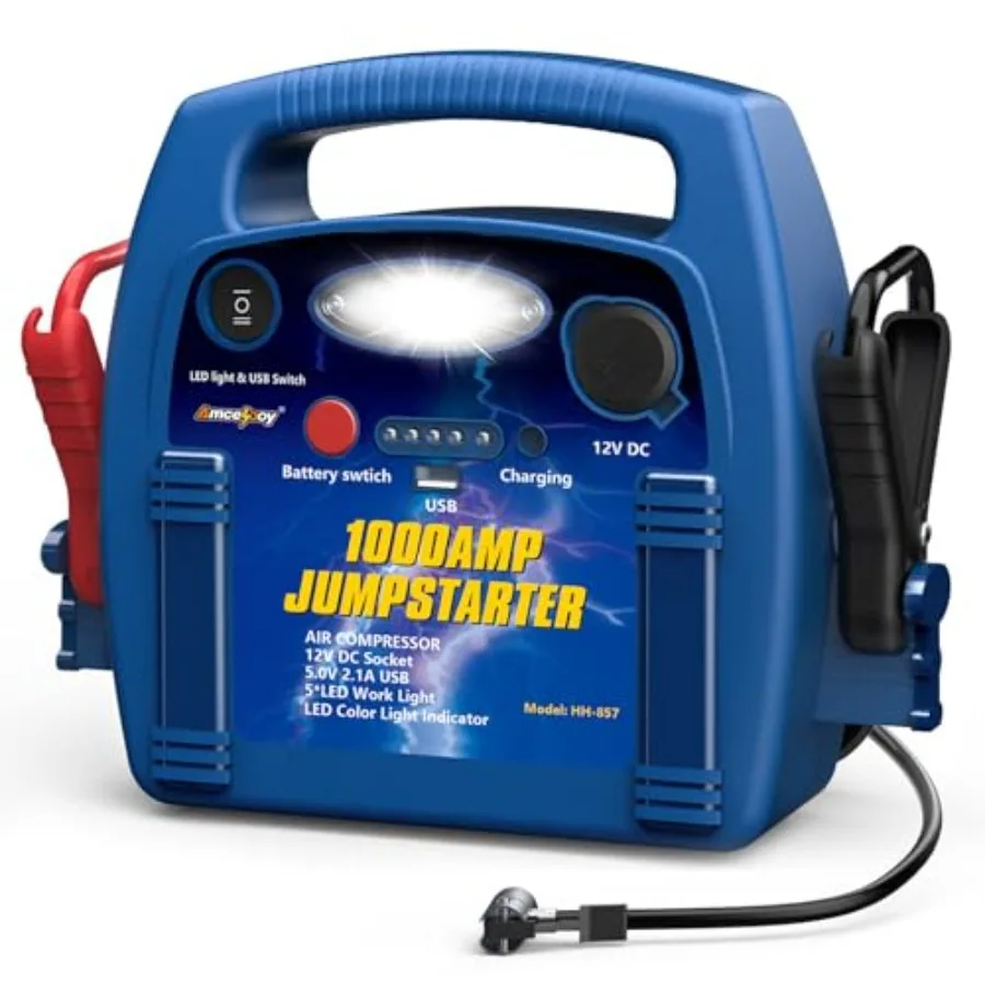 1000 Amp Peak Car Battery Jump Starter with Air Compressor 12V Lead Acid Battey Jump Box with 260PSI Tire Inflator 12000 MAh Po
1000 Amp Peak Car Battery Jump Starter with Air Compressor 12V Lead Acid Battey Jump Box with 260PSI Tire Inflator 12000 MAh Po