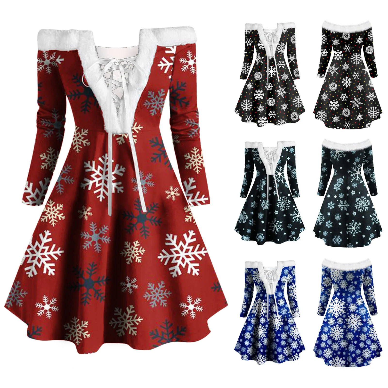 Winter Women Christmas Dress Elegant Snowflake Off Shoulder Long Sleeve Faux Fur Collar Party A Line Dress Xmas Costumes 2023
Winter Women Christmas Dress Elegant Snowflake Off Shoulder Long Sleeve Faux Fur Collar Party A Line Dress Xmas Costumes 2023