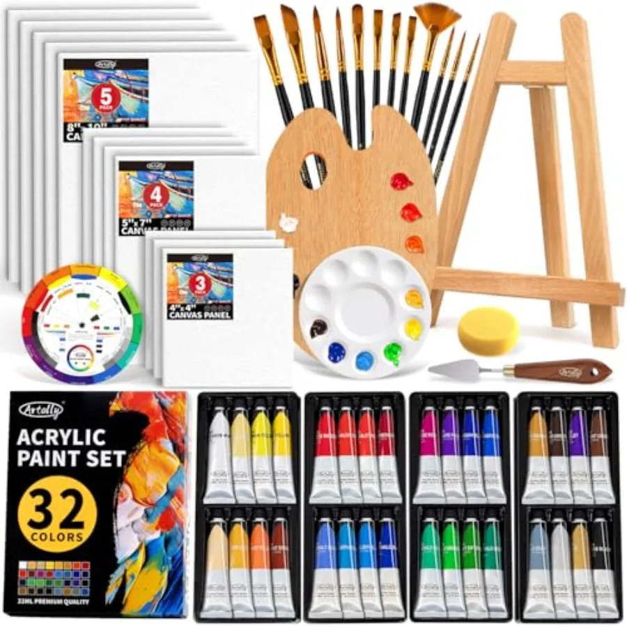 Acrylic Paint Set for Adults and,Canvas Painting Kits, 32 Colors Acrylic Paint 22ML,Table Easel, Brushes, Canvas, Art Painting
Acrylic Paint Set for Adults and,Canvas Painting Kits, 32 Colors Acrylic Paint 22ML,Table Easel, Brushes, Canvas, Art Painting