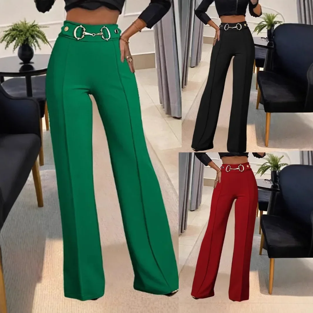 Fashionable High-Waisted Metal Buckle Decorated Solid Color Women's Straight-Leg Trousers New Style Independent Station Clothing
Fashionable High-Waisted Metal Buckle Decorated Solid Color Women's Straight-Leg Trousers New Style Independent Station Clothing
