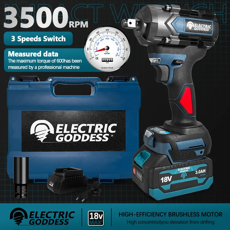 Electric Goddess 600N. M Torque 3 Gears Brushless Electric Impact Wrench Cordless Home Repair Power Tools For Makita 18V Battery
Electric Goddess 600N. M Torque 3 Gears Brushless Electric Impact Wrench Cordless Home Repair Power Tools For Makita 18V Battery