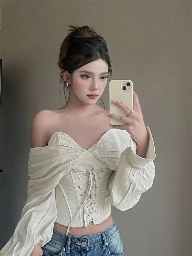 Korejpaa Hotsweet Women Shirt Elegant Vintage Clothes French Style Autumn Slim Waist Bandage Short Blouses Off Shoulder Blusas
Korejpaa Hotsweet Women Shirt Elegant Vintage Clothes French Style Autumn Slim Waist Bandage Short Blouses Off Shoulder Blusas