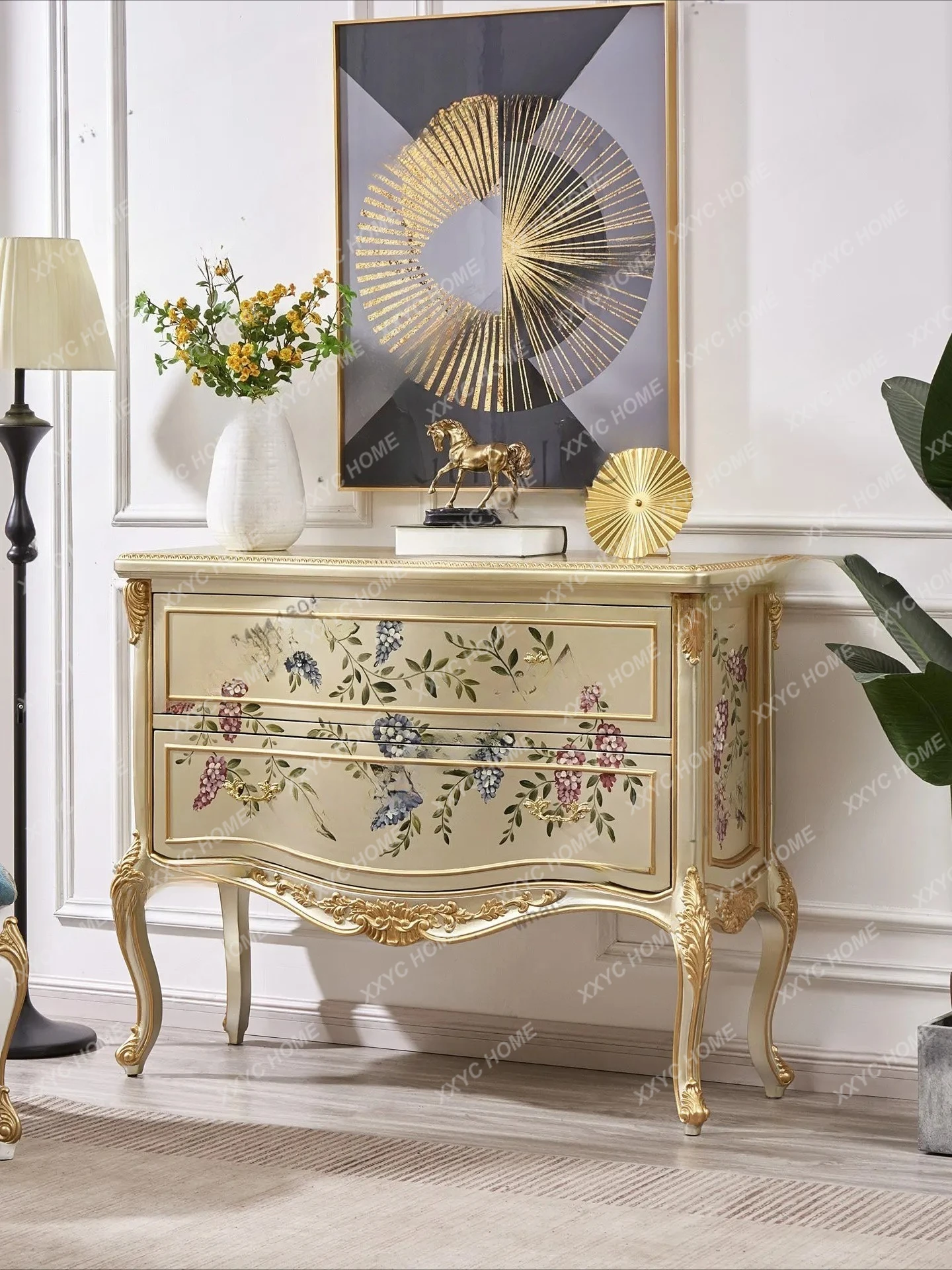 L light luxury chest, living room against the wall, bedroom at the end of the bed, art painted decorative cabinet
L light luxury chest, living room against the wall, bedroom at the end of the bed, art painted decorative cabinet