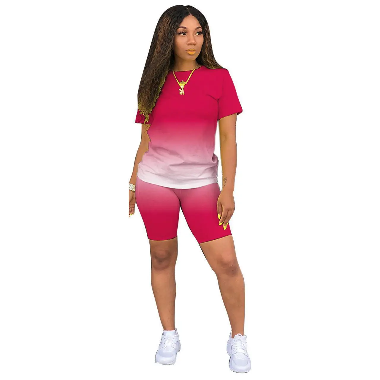 Summer Fashion Gradient Short Sleeved T-shirt Top Five Quarter Pants Set 2025 Casual Gradient Printed Two-piece Set For Women
Summer Fashion Gradient Short Sleeved T-shirt Top Five Quarter Pants Set 2025 Casual Gradient Printed Two-piece Set For Women