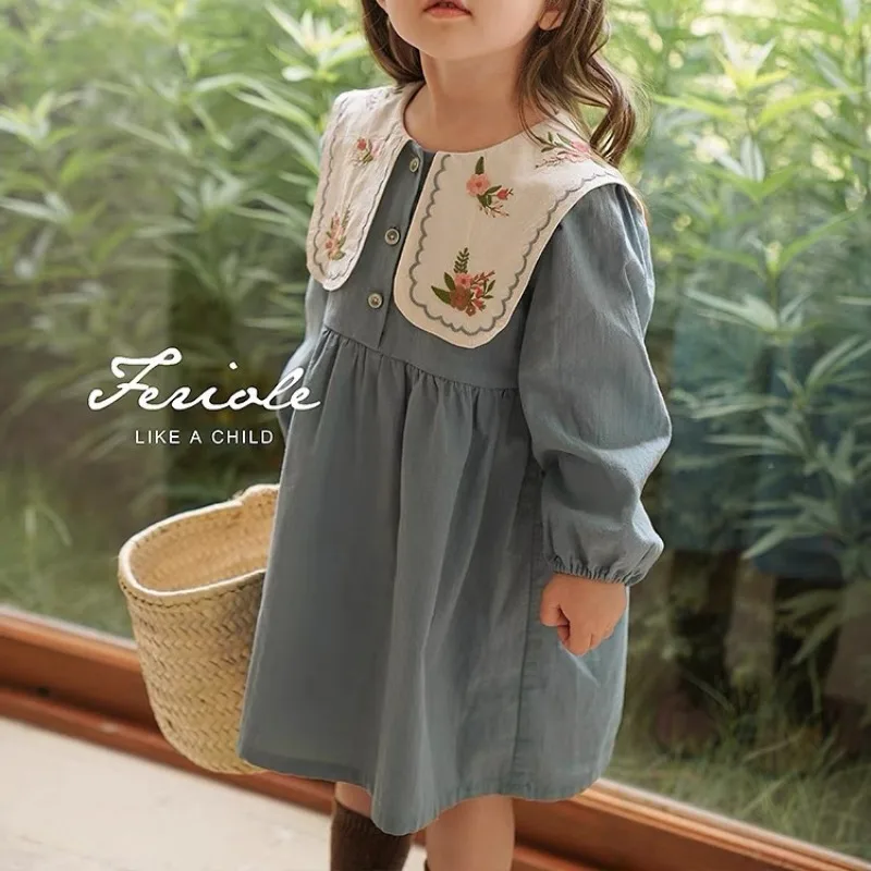 Spring 2-7Yrs Baby Girls Dress Lapel Embroidered Princess Dress Long Sleeve Kids Clothes Autumn Fashion Korean Children Dresses
Spring 2-7Yrs Baby Girls Dress Lapel Embroidered Princess Dress Long Sleeve Kids Clothes Autumn Fashion Korean Children Dresses