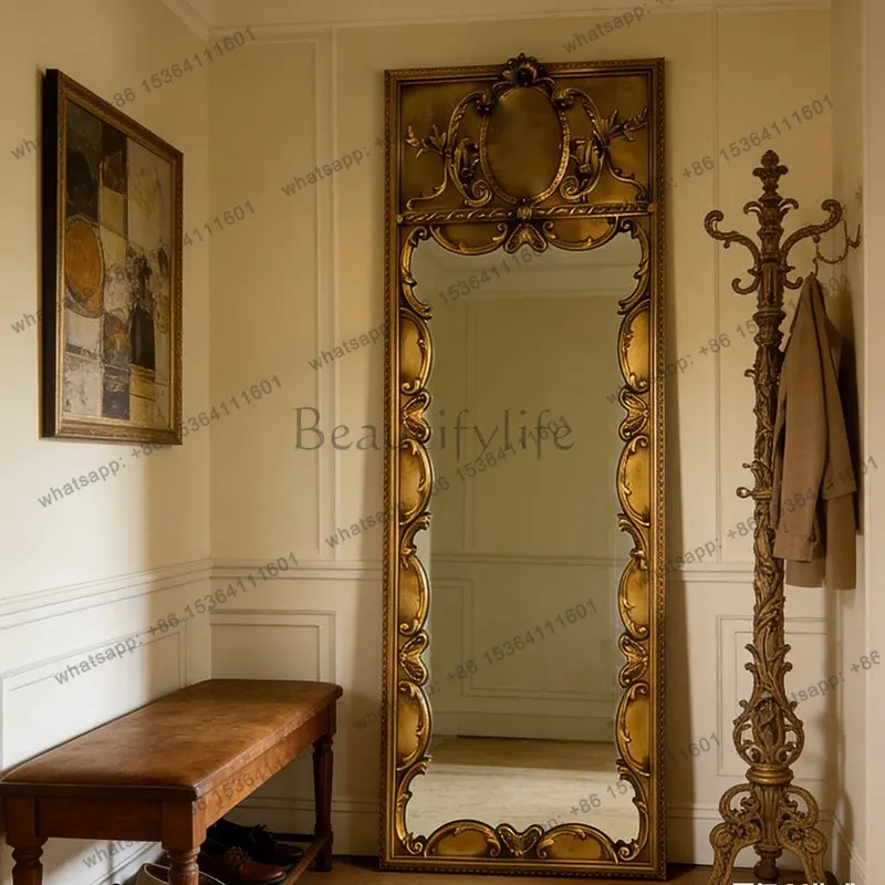 French vintage wooden dressing mirror wall mounted entrance decoration carved floor-to-ceiling full-length mirror
French vintage wooden dressing mirror wall mounted entrance decoration carved floor-to-ceiling full-length mirror